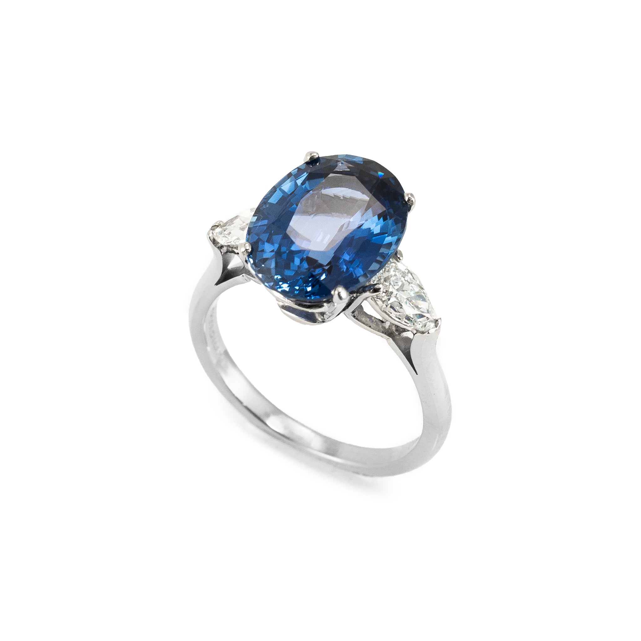 Vintage Platinum 5.97ct GIA Blue Sapphire Three Stone Diamond Cocktail Ring