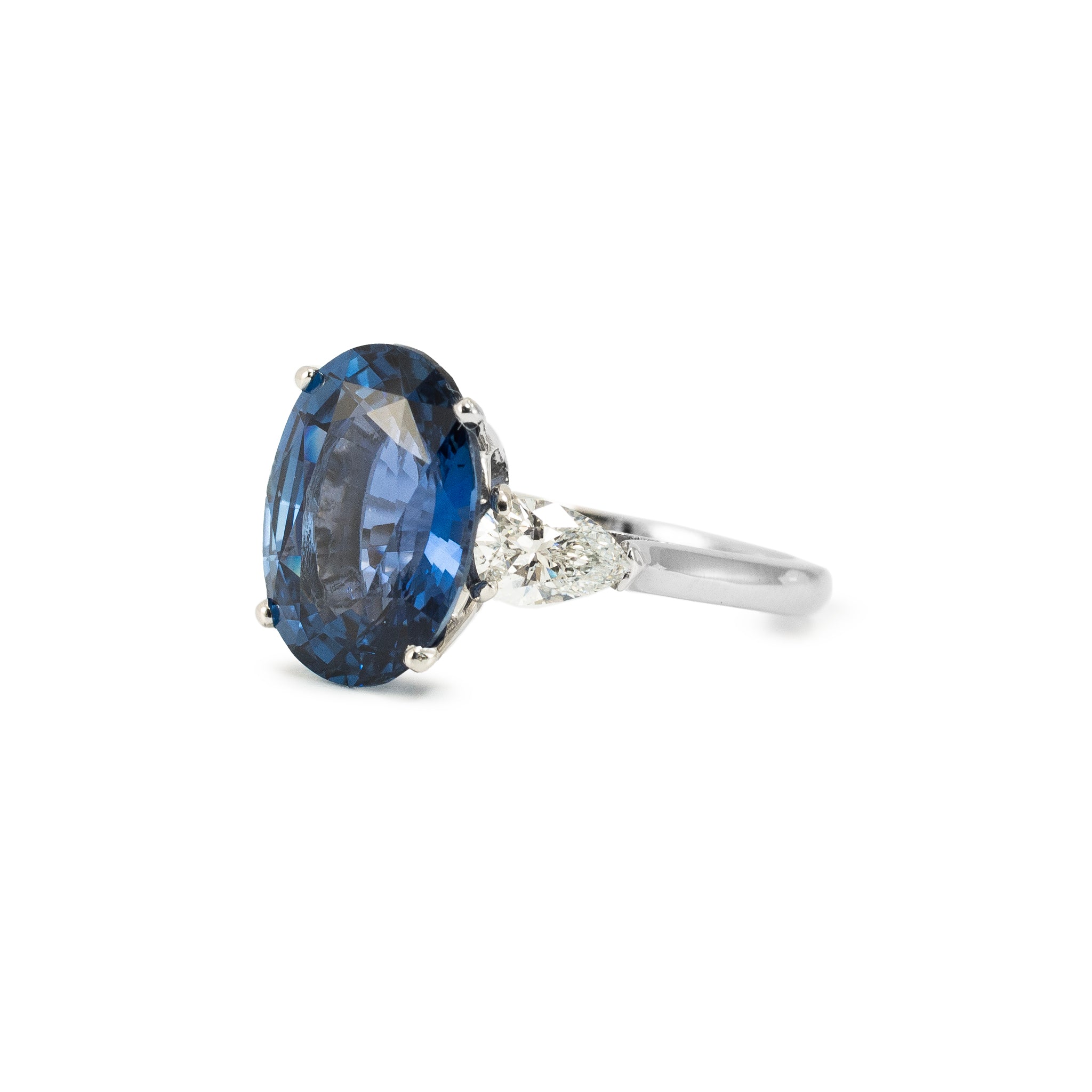 Vintage Platinum 5.97ct GIA Blue Sapphire Three Stone Diamond Cocktail Ring