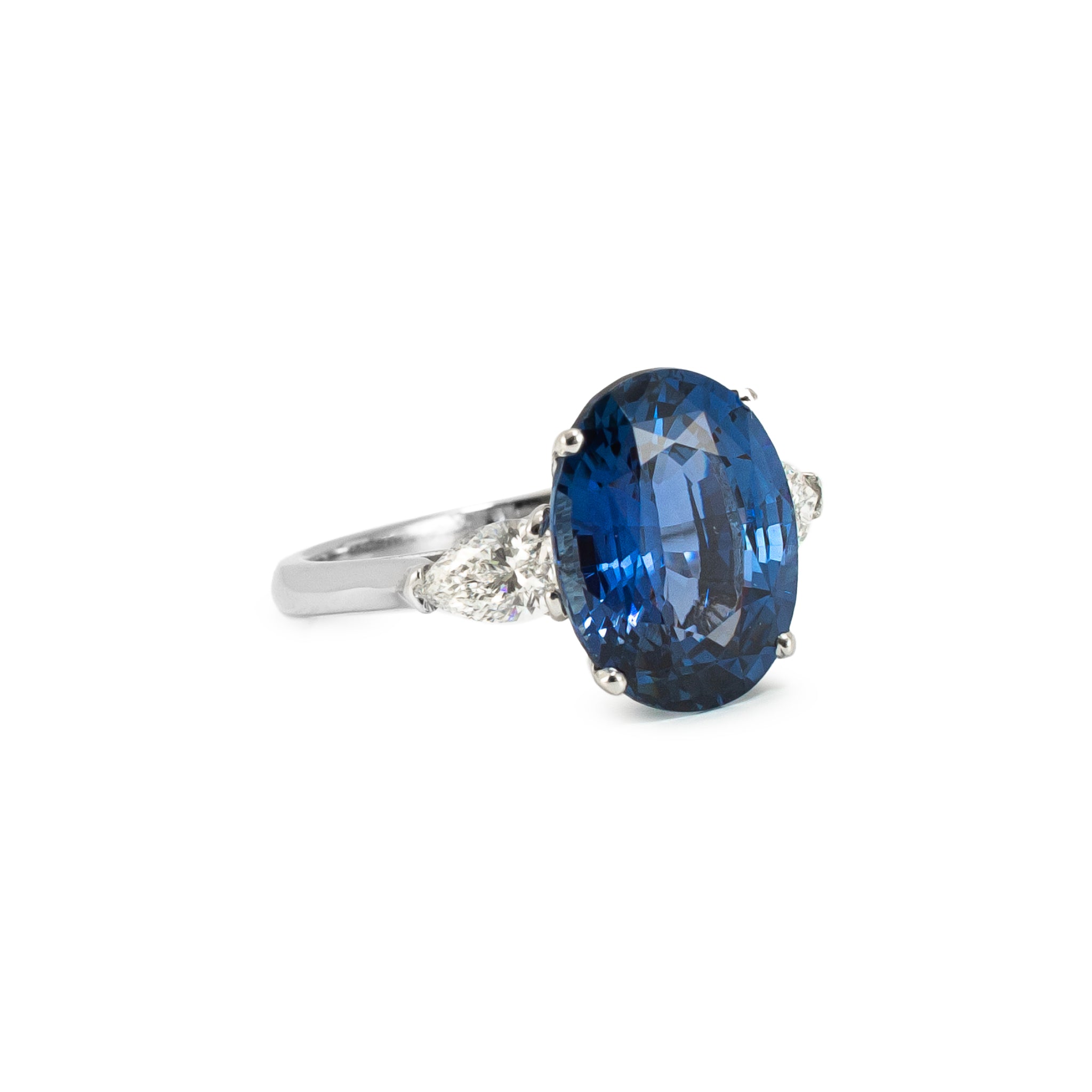 Vintage Platinum 5.97ct GIA Blue Sapphire Three Stone Diamond Cocktail Ring