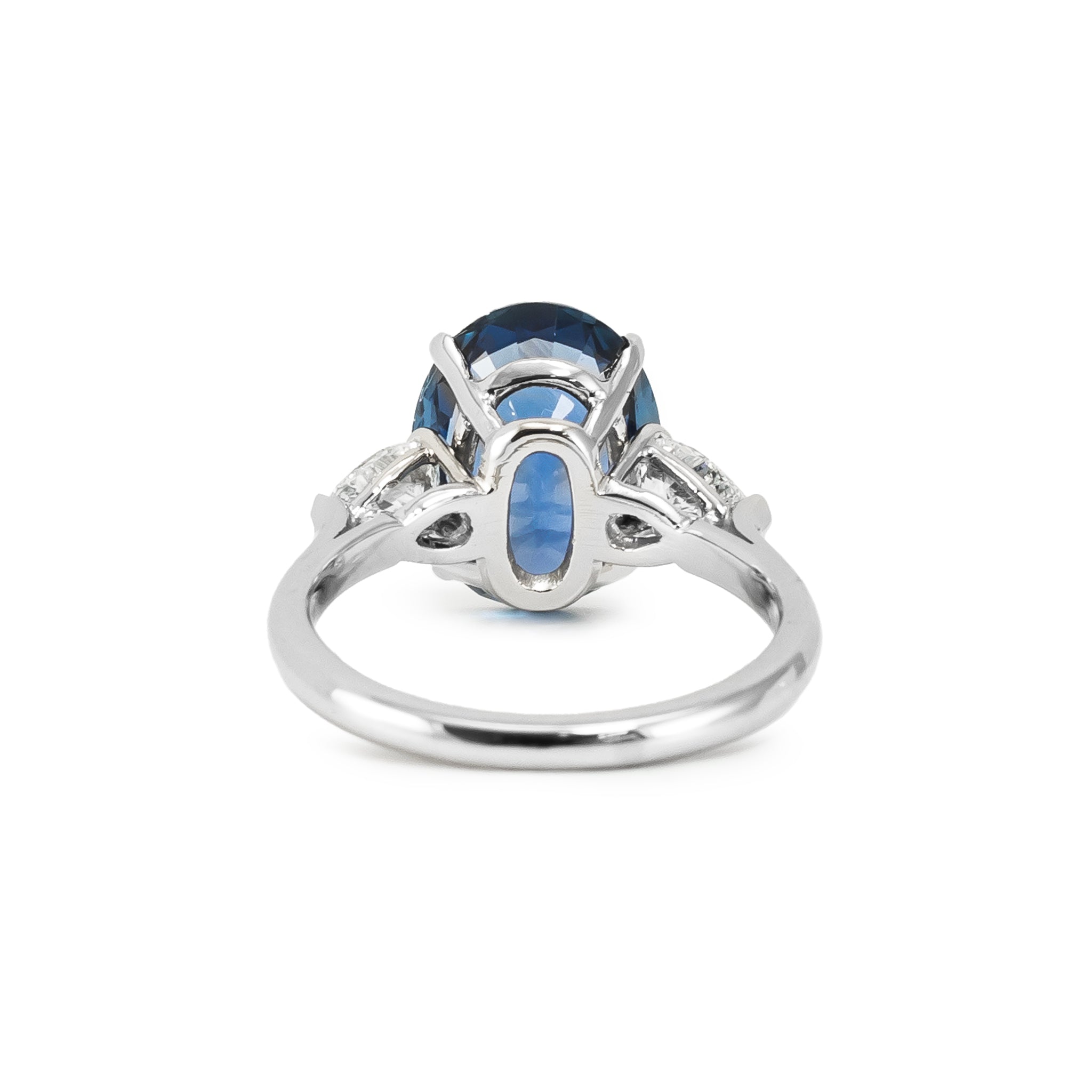 Vintage Platinum 5.97ct GIA Blue Sapphire Three Stone Diamond Cocktail Ring