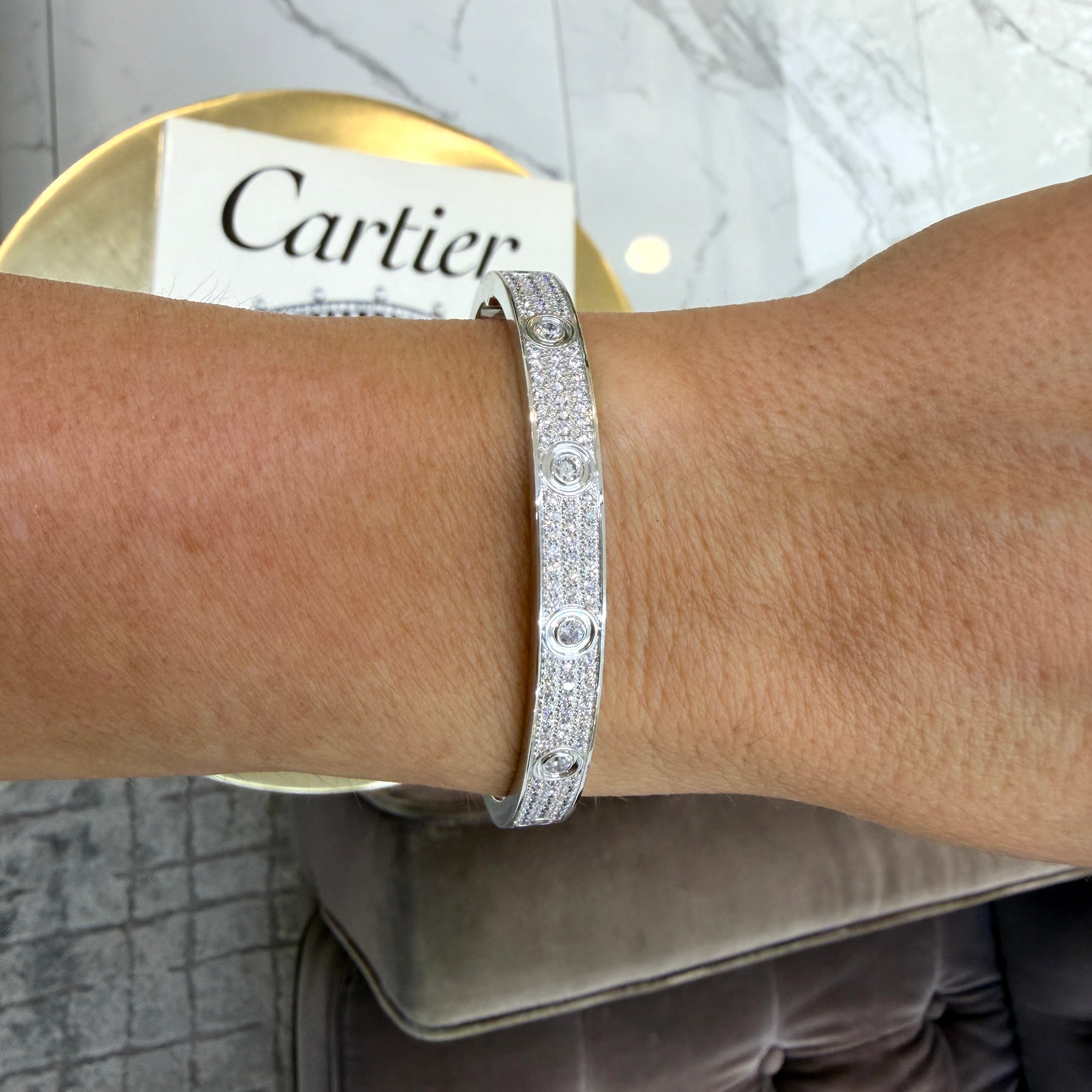 Cartier Love Classic Paved 12 Diamonds 4.32ct 18K White Gold Bangle Bracelet