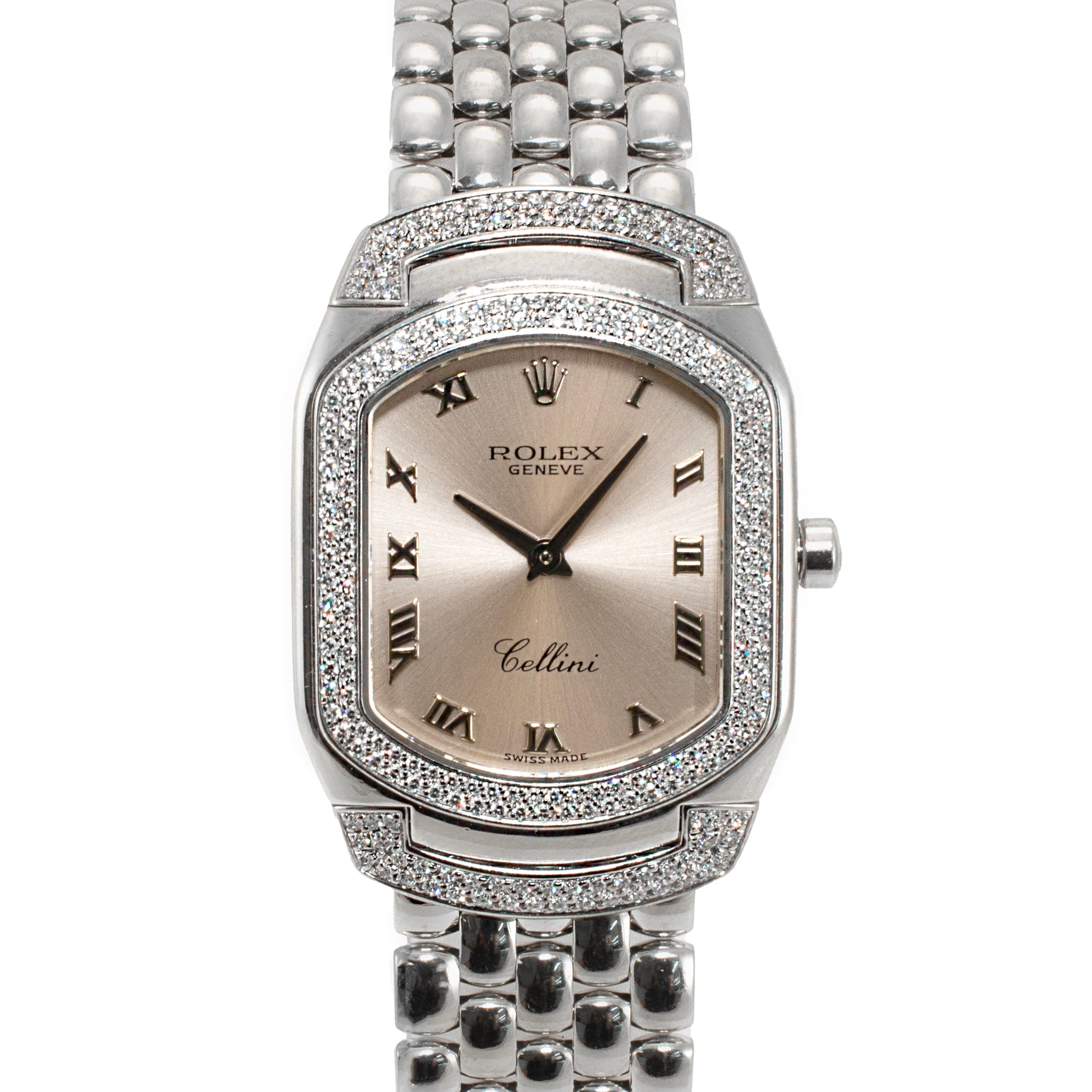 Ladies Rolex Cellini Cellissima 24MM 6693 18K White Gold Pave Diamond