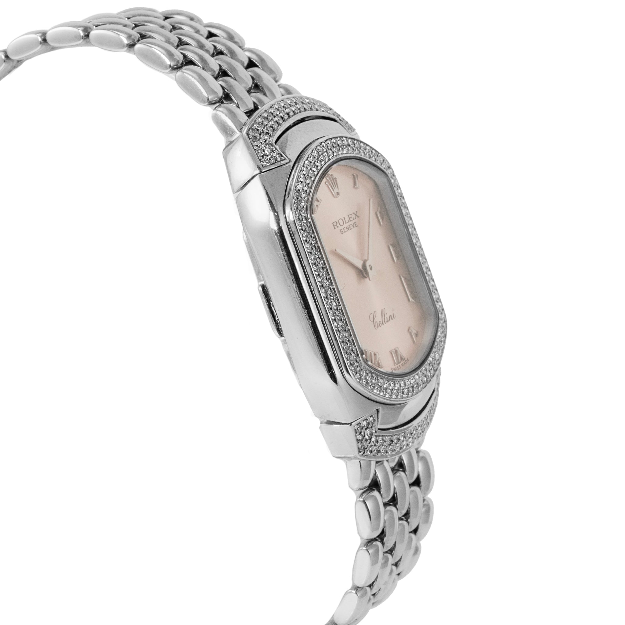 2007 Rolex Cellini Cellissima 24MM 6693 18K White Gold Pave Diamond Quartz Watch