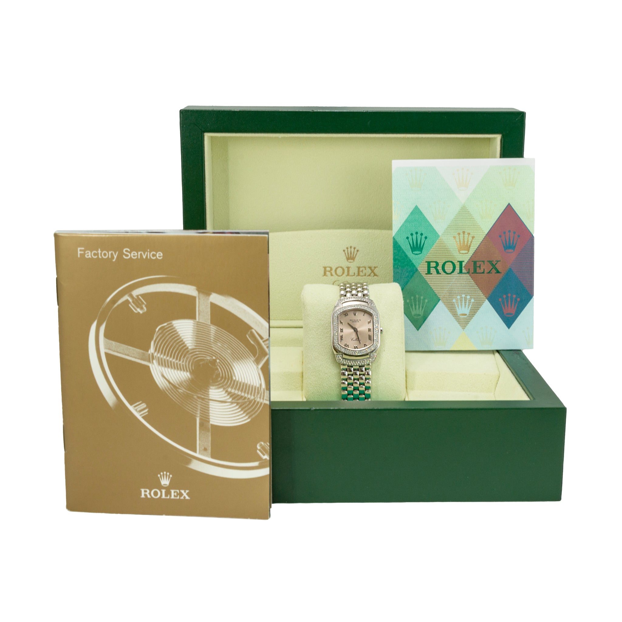 2007 Rolex Cellini Cellissima 24MM 6693 18K White Gold Pave Diamond Quartz Watch