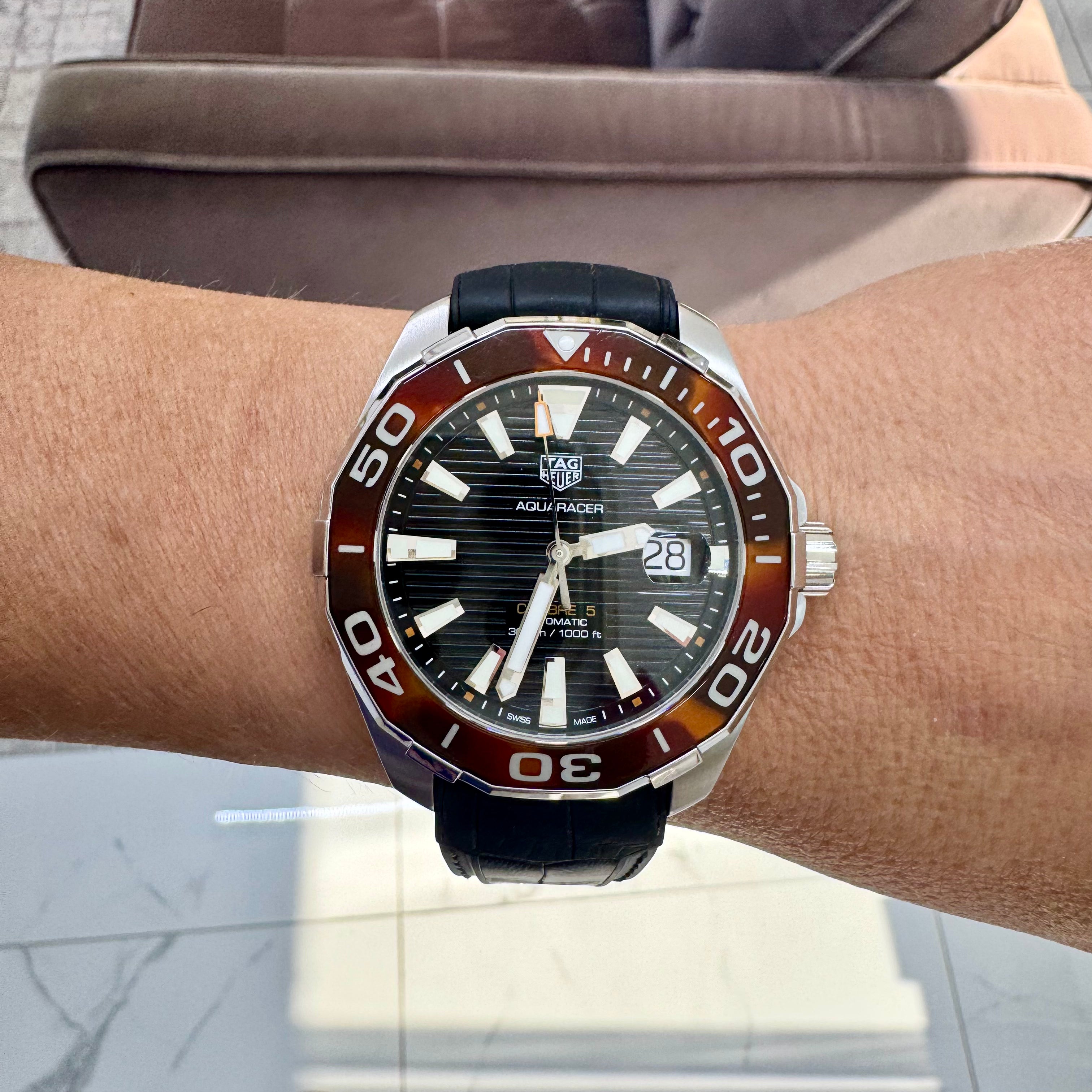 2021 Tag Heuer Aquaracer 43MM way201n.ft6177 Tortoise Shell Black Steel Watch