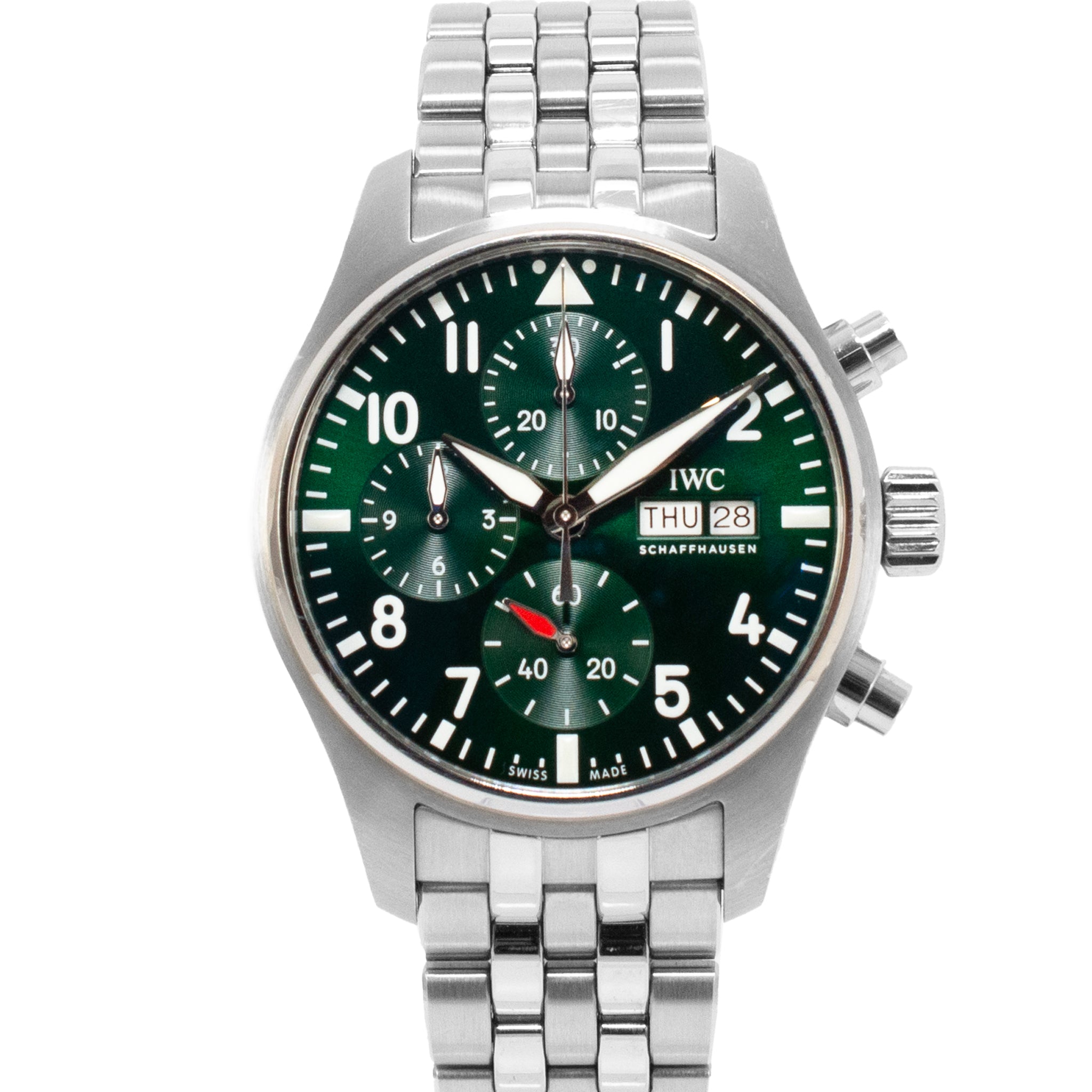IWC Pilot Chronograph 41MM IW388104 Day Date Green Dial Steel Automatic Watch