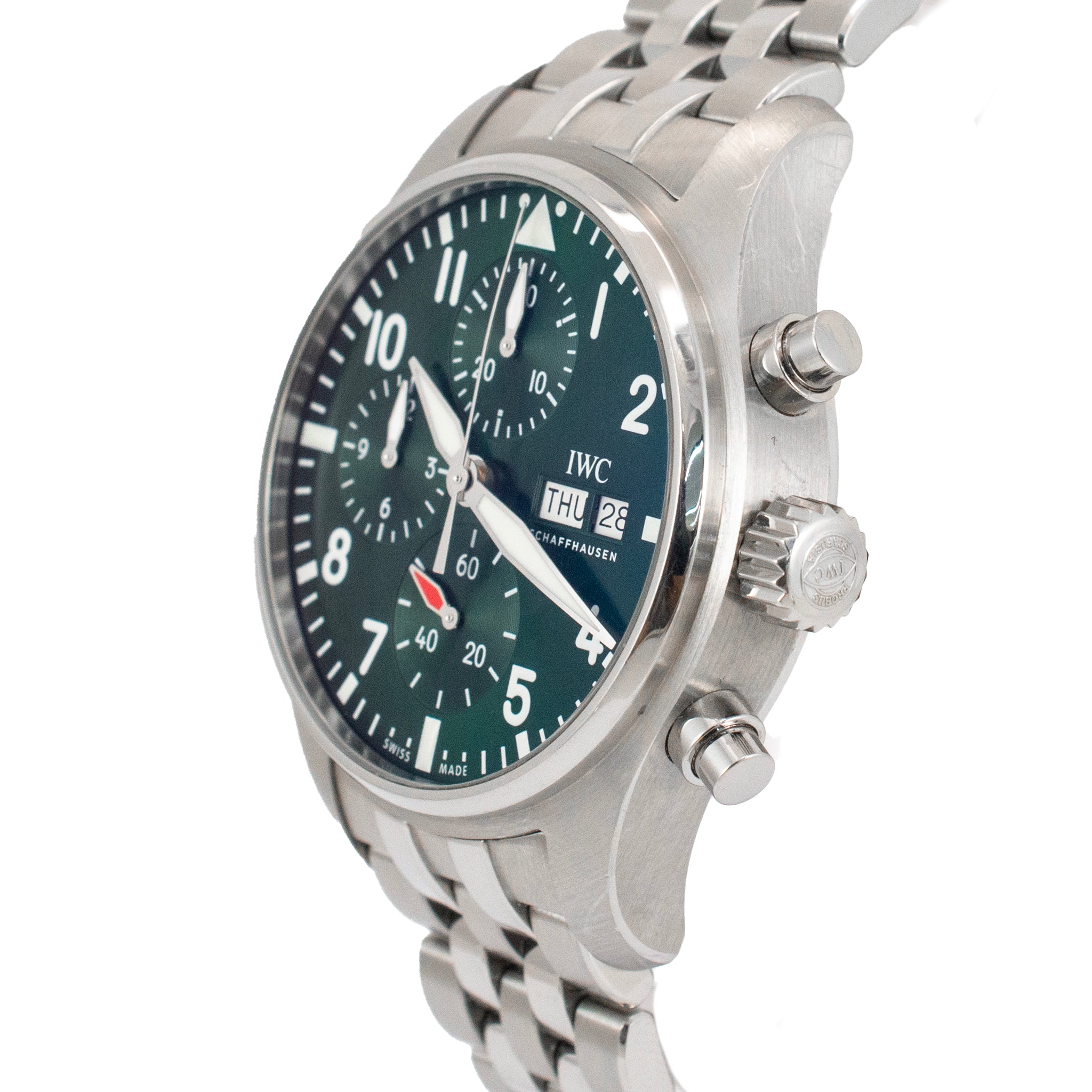 IWC Pilot Chronograph 41MM IW388104 Day Date Green Dial Steel Automatic Watch