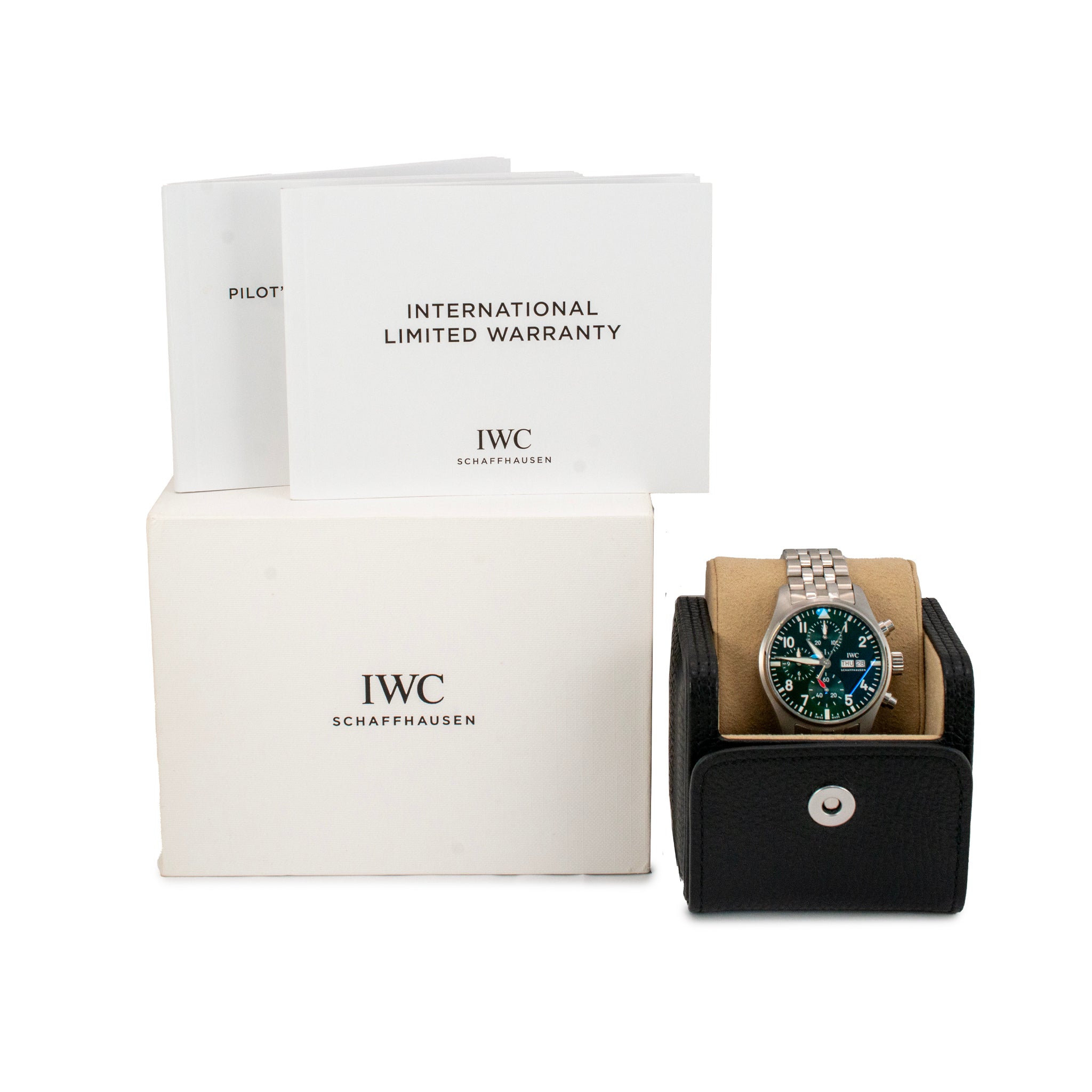 IWC Pilot Chronograph 41MM IW388104 Day Date Green Dial Steel Automatic Watch