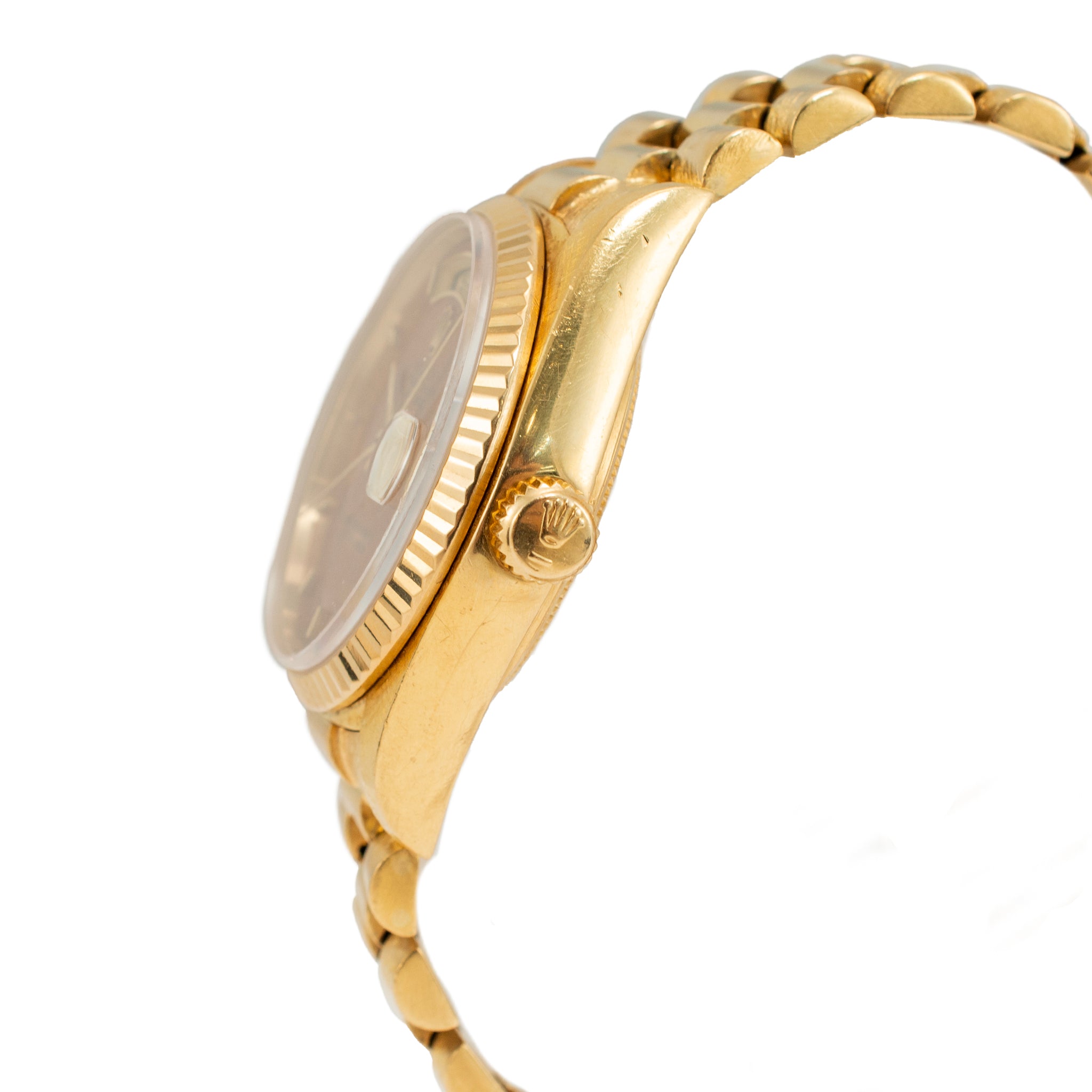 Vintage Rolex Day Date 36MM 18038 Walnut Birch Wood Dial Bark 18K Gold Watch