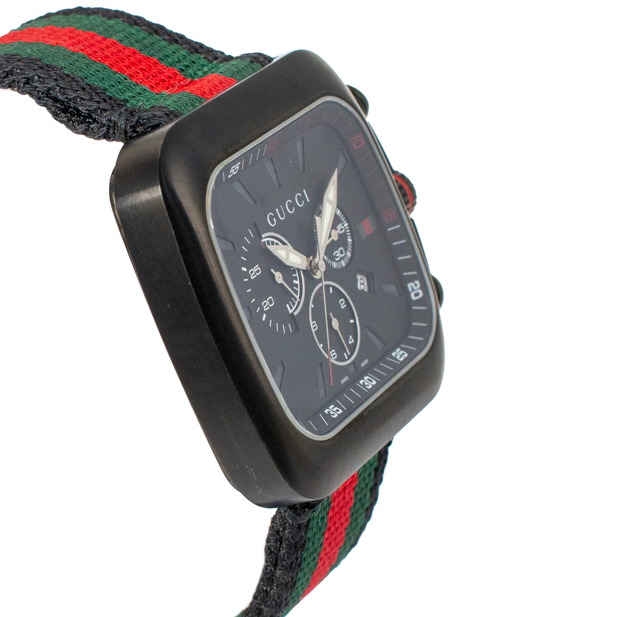 Gucci Coupe 44MM 131.2 YA131202 Chronograph Square Black Dial Red Quar