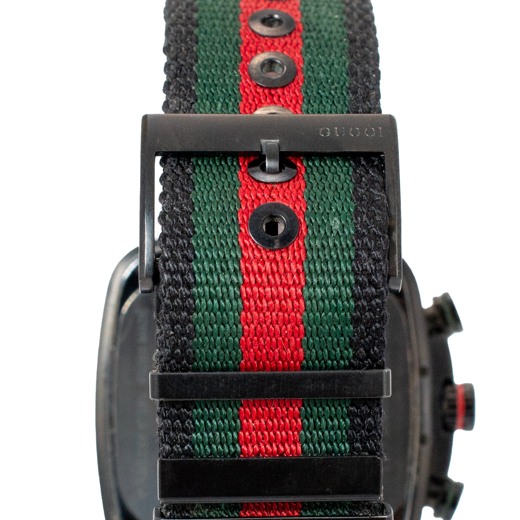 Gucci Coupe 44MM 131.2 YA131202 Chronograph Square Black Dial Red Quartz Watch