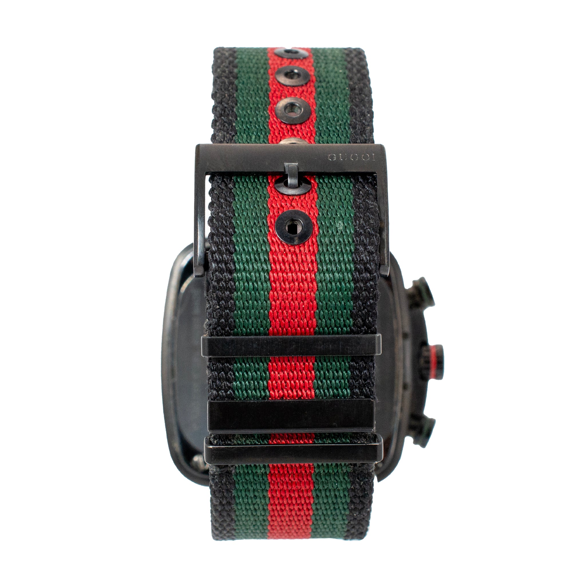 Gucci Coupe 44MM 131.2 YA131202 Chronograph Square Black Dial Red Quartz Watch