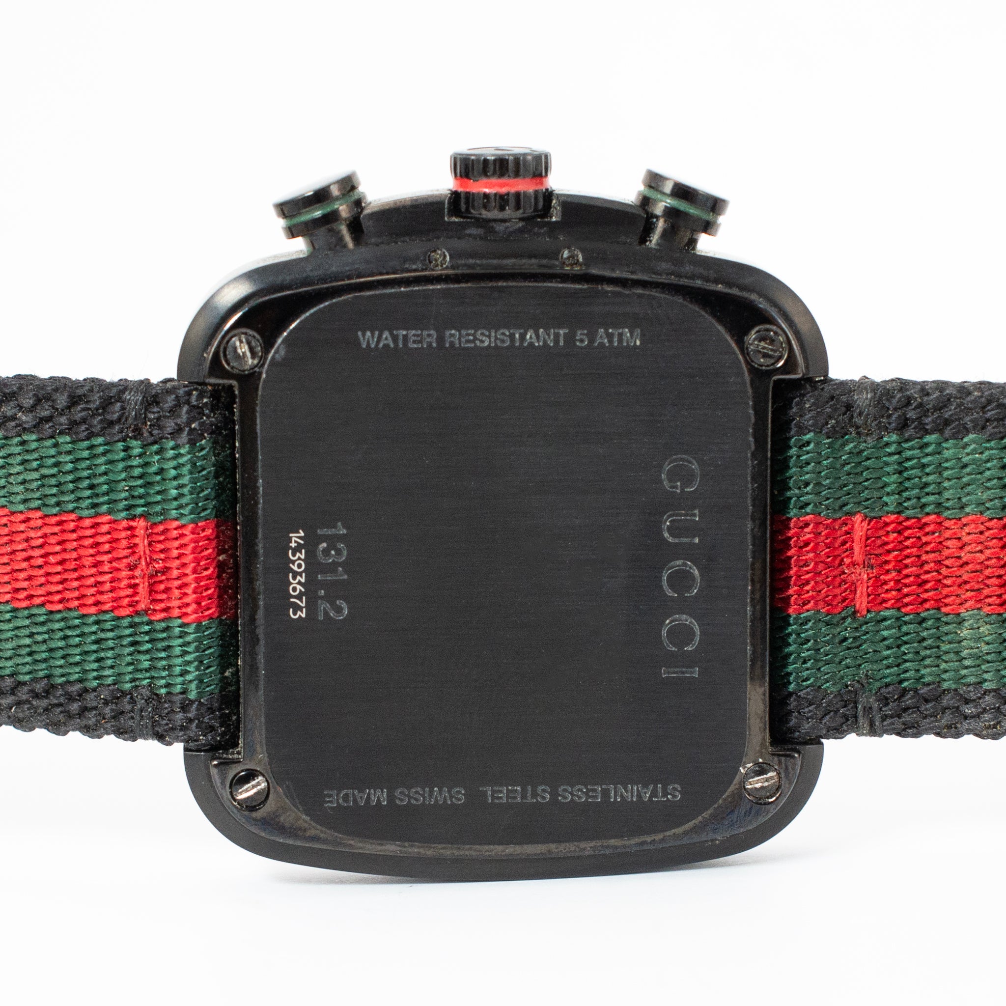 Gucci Coupe 44MM 131.2 YA131202 Chronograph Square Black Dial Red Quar