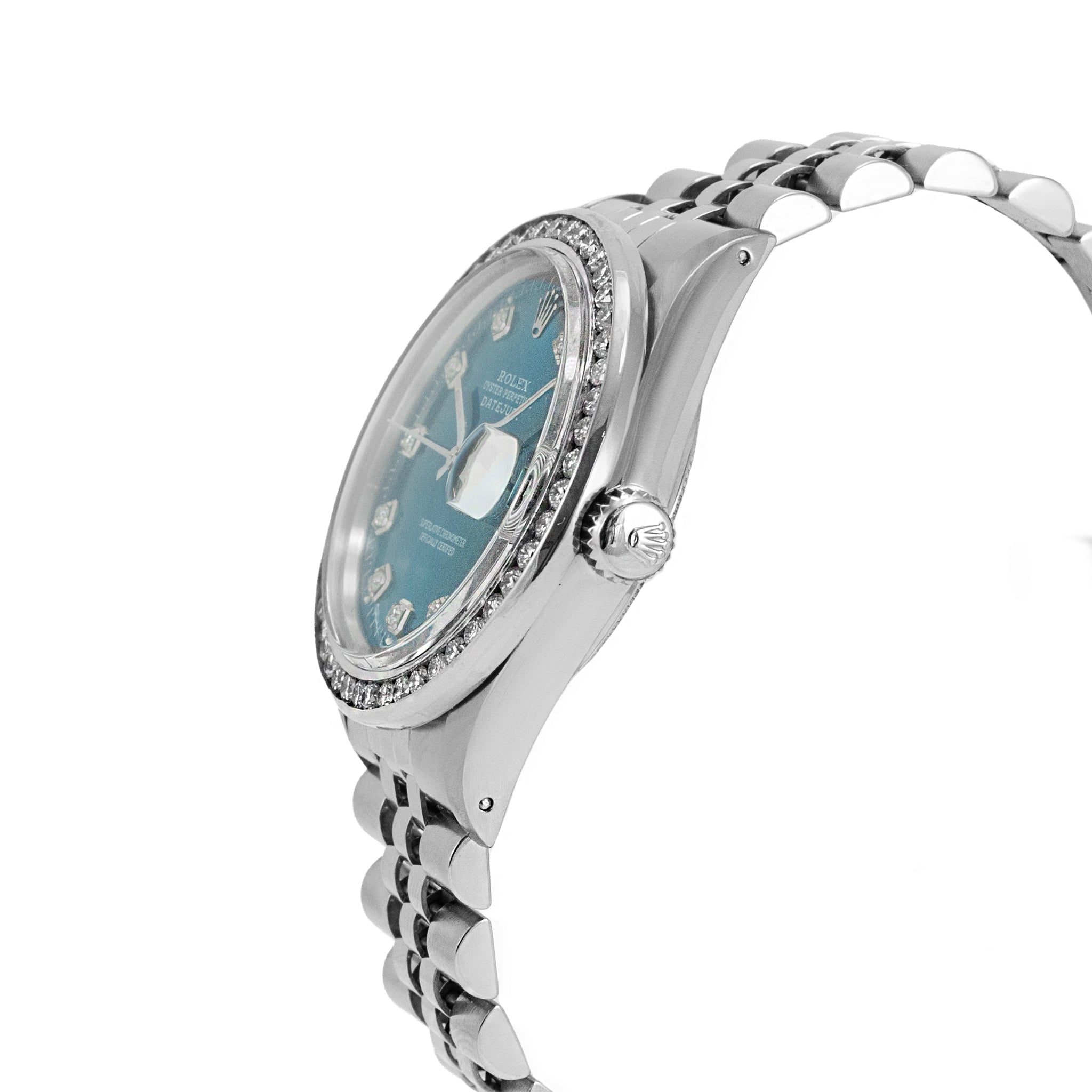 Ladies Rolex Datejust 36MM 16014 Diamond Bezel Blue Dial Jubilee Steel Watch