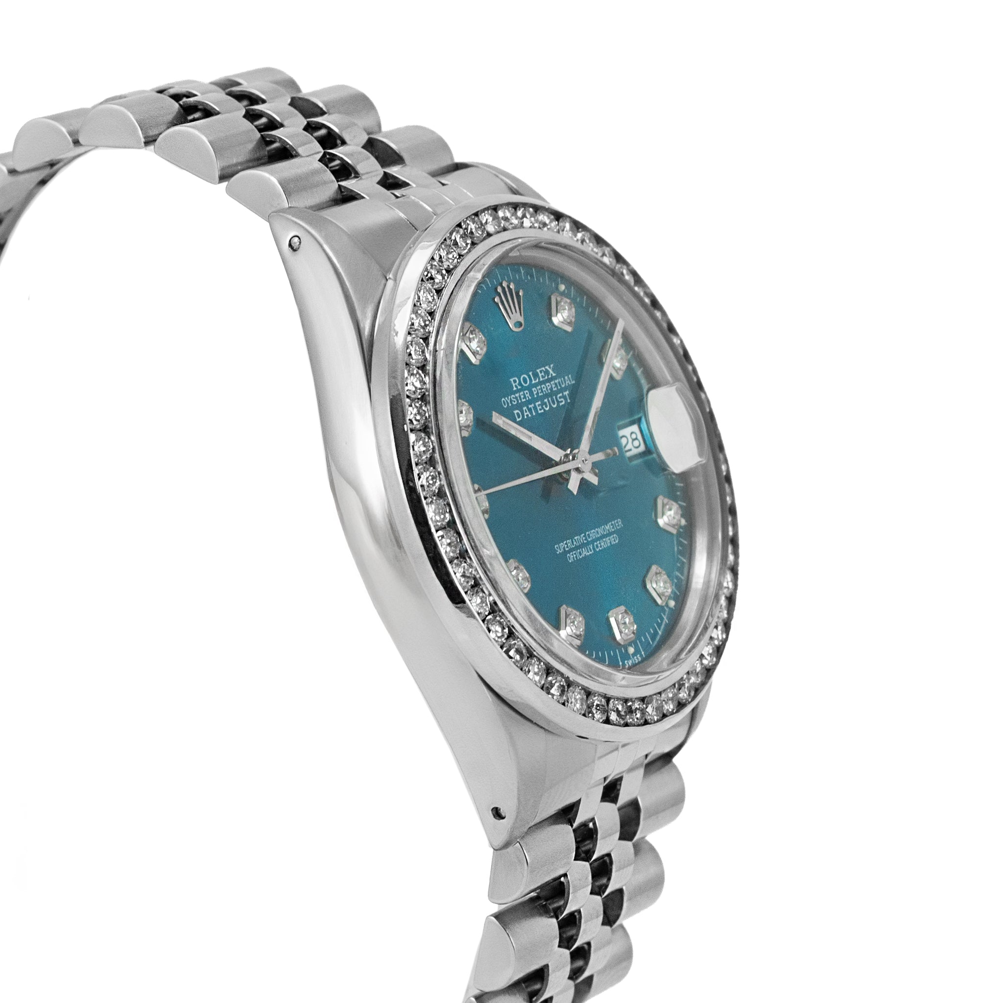 Ladies Rolex Datejust 36MM 16014 Diamond Bezel Blue Dial Jubilee Steel Watch
