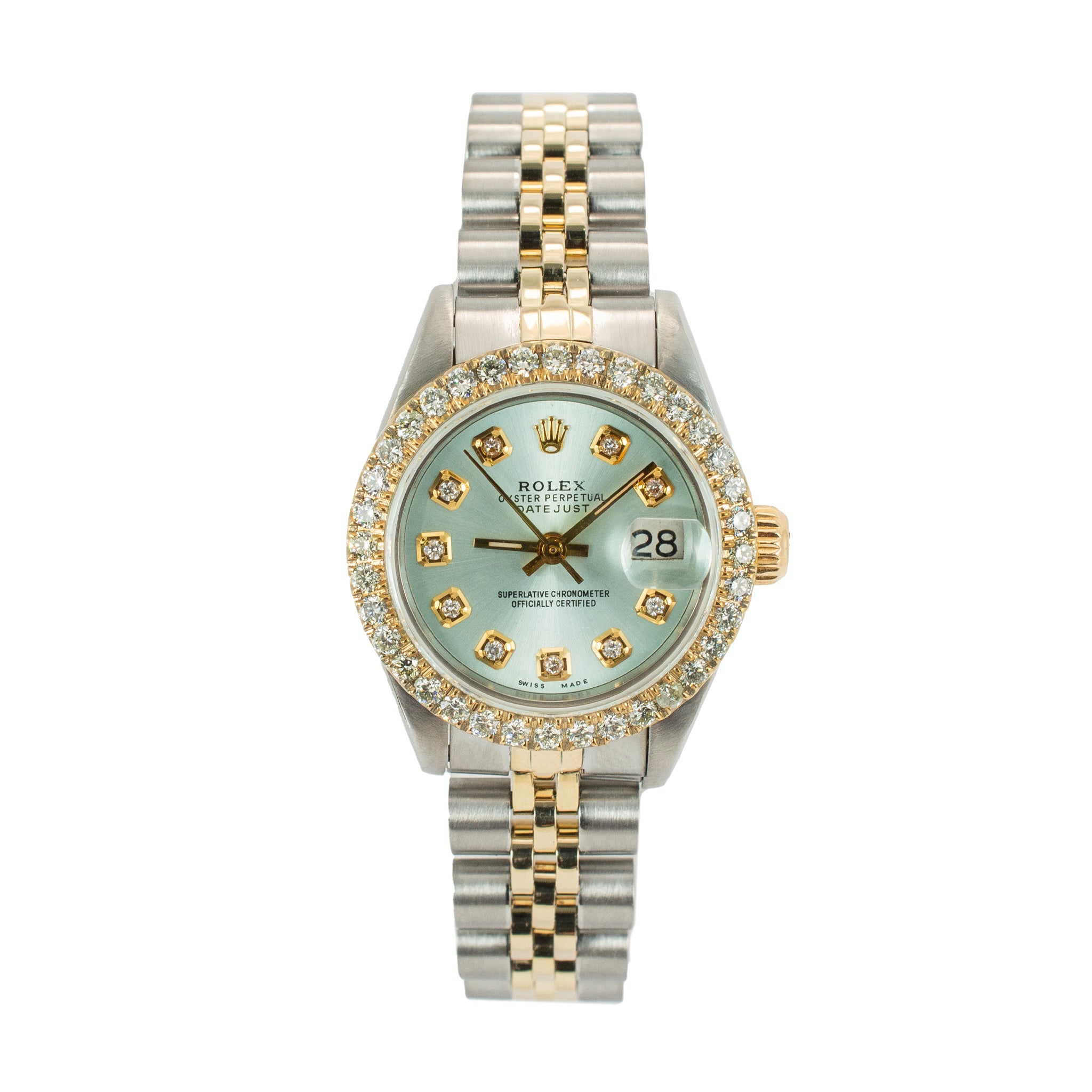 Rolex Ladies Datejust 26mm 69173 Mop Dial Diamond Bezel Jubilee Yellow Gold Steel Watch