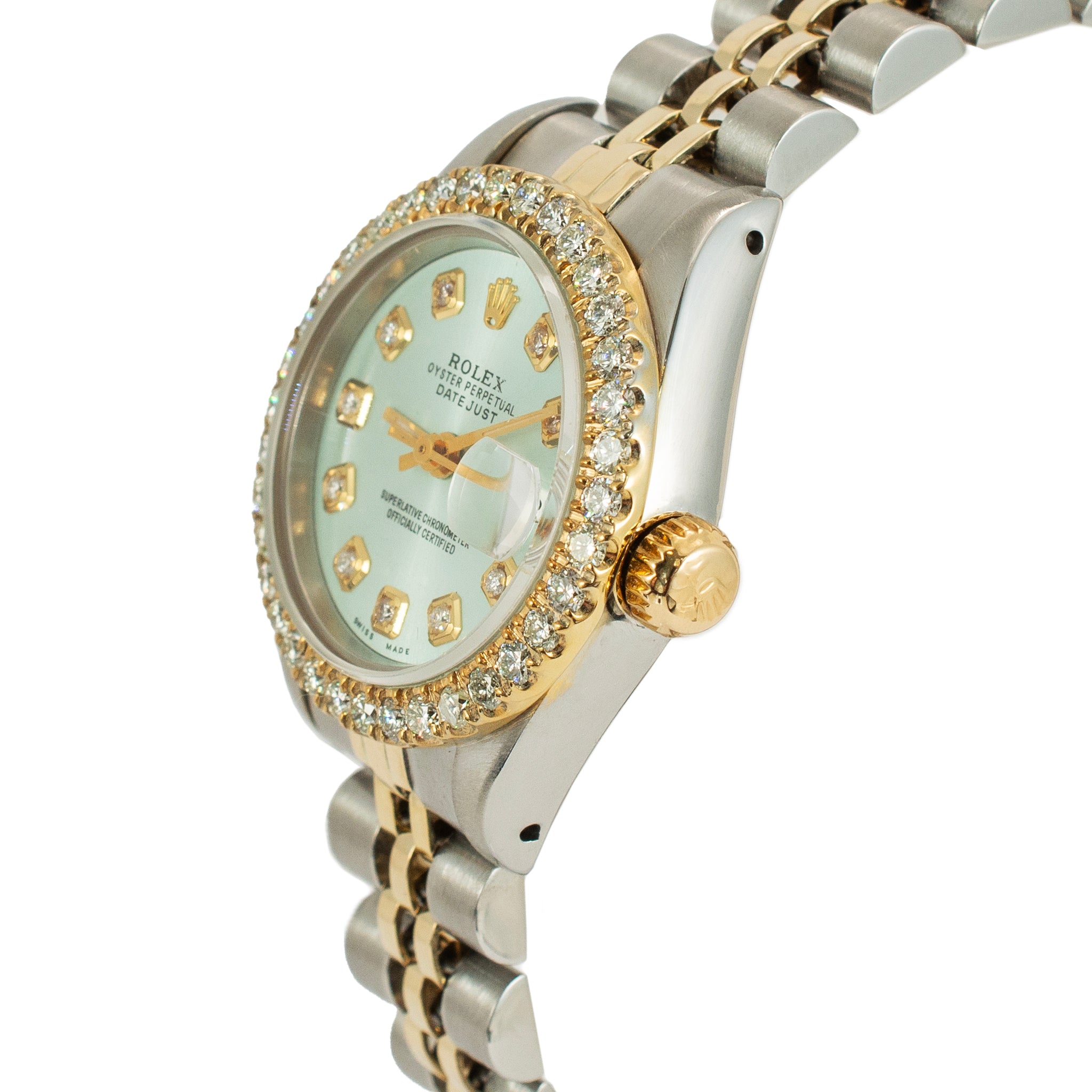 Rolex Ladies Datejust 26mm 69173 Mop Dial Diamond Bezel Jubilee Yellow Gold Steel Watch