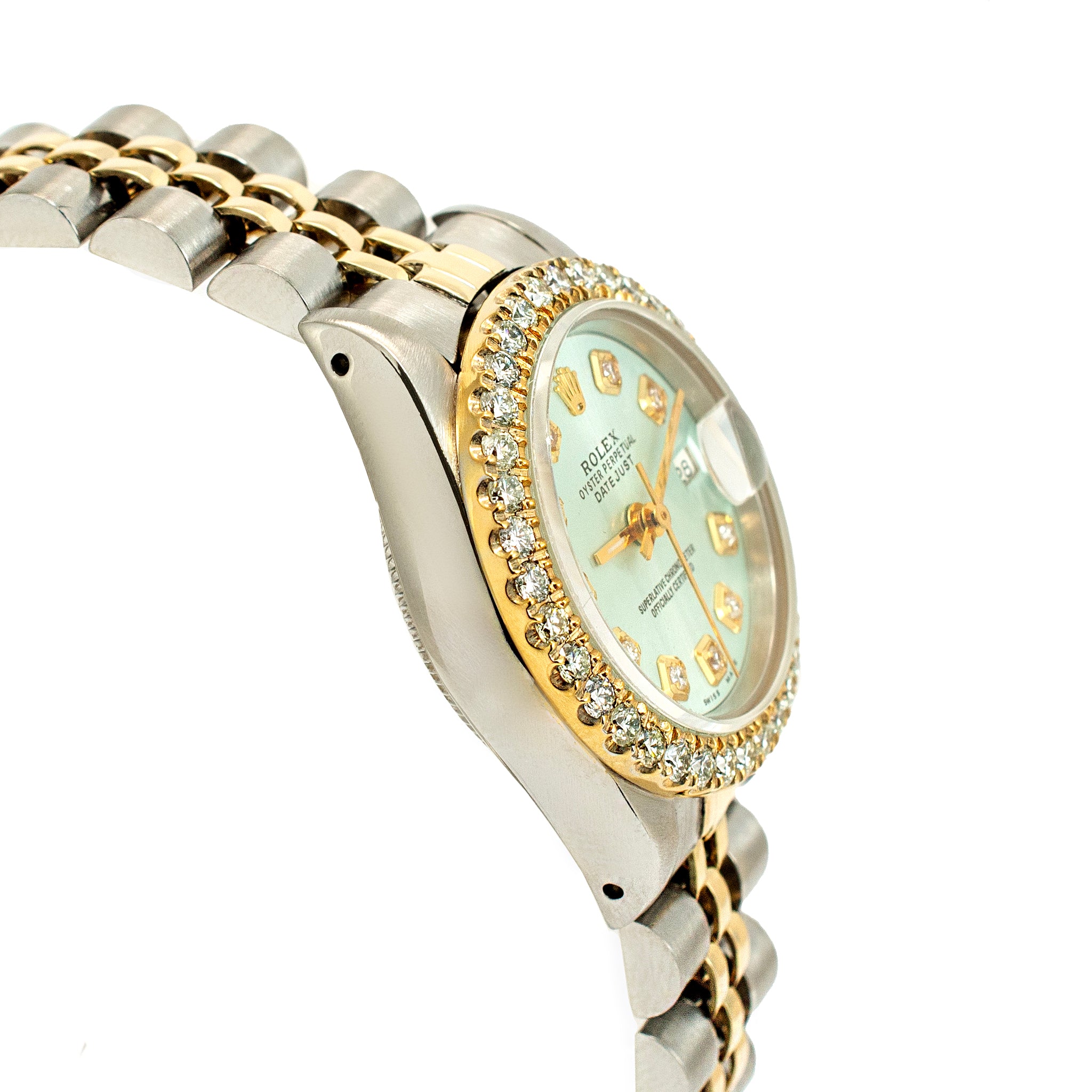 Rolex Ladies Datejust 26mm 69173 Mop Dial Diamond Bezel Jubilee Yellow Gold Steel Watch