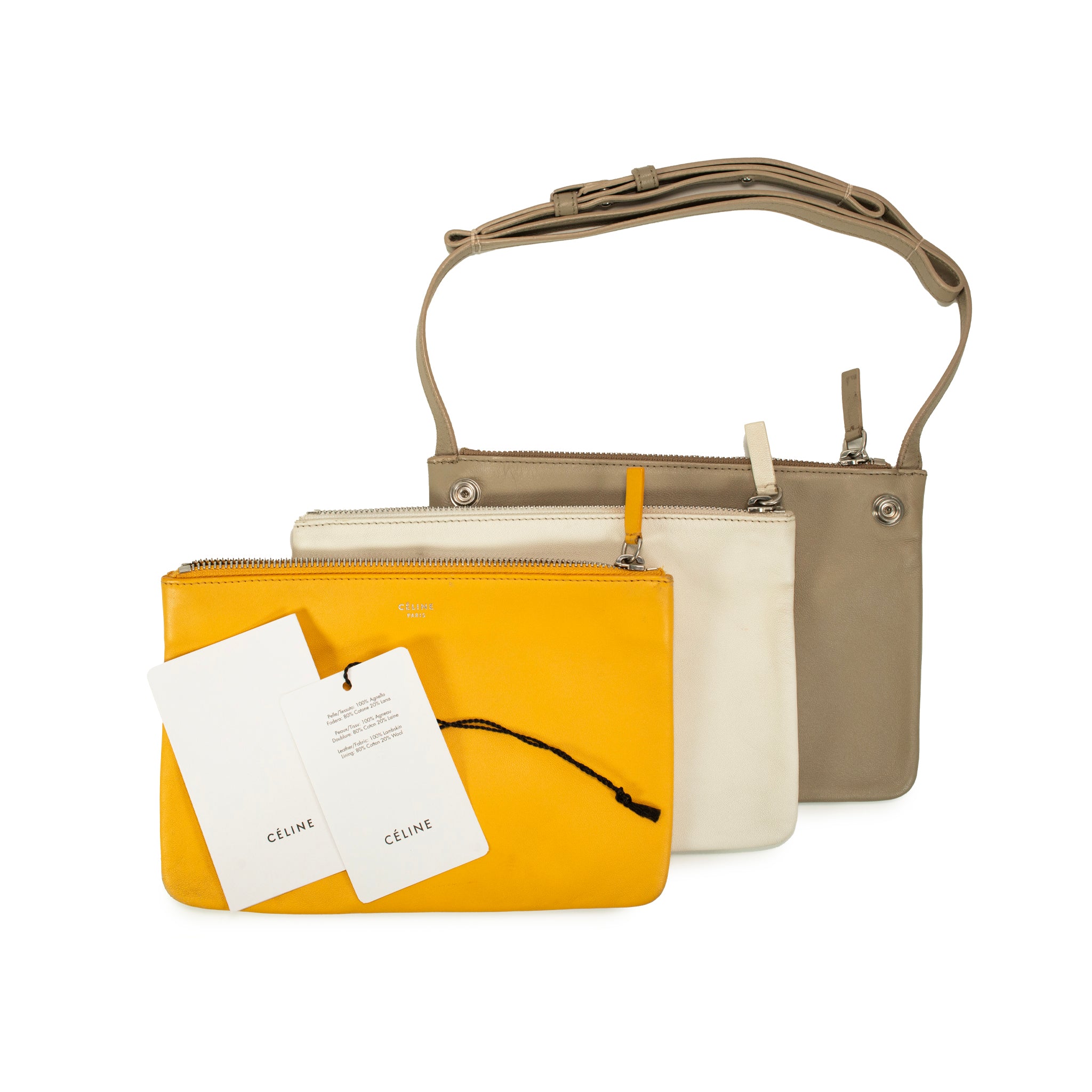 Celine Trio Neutral Multitone Colors Soft Leather Crossbody Bag