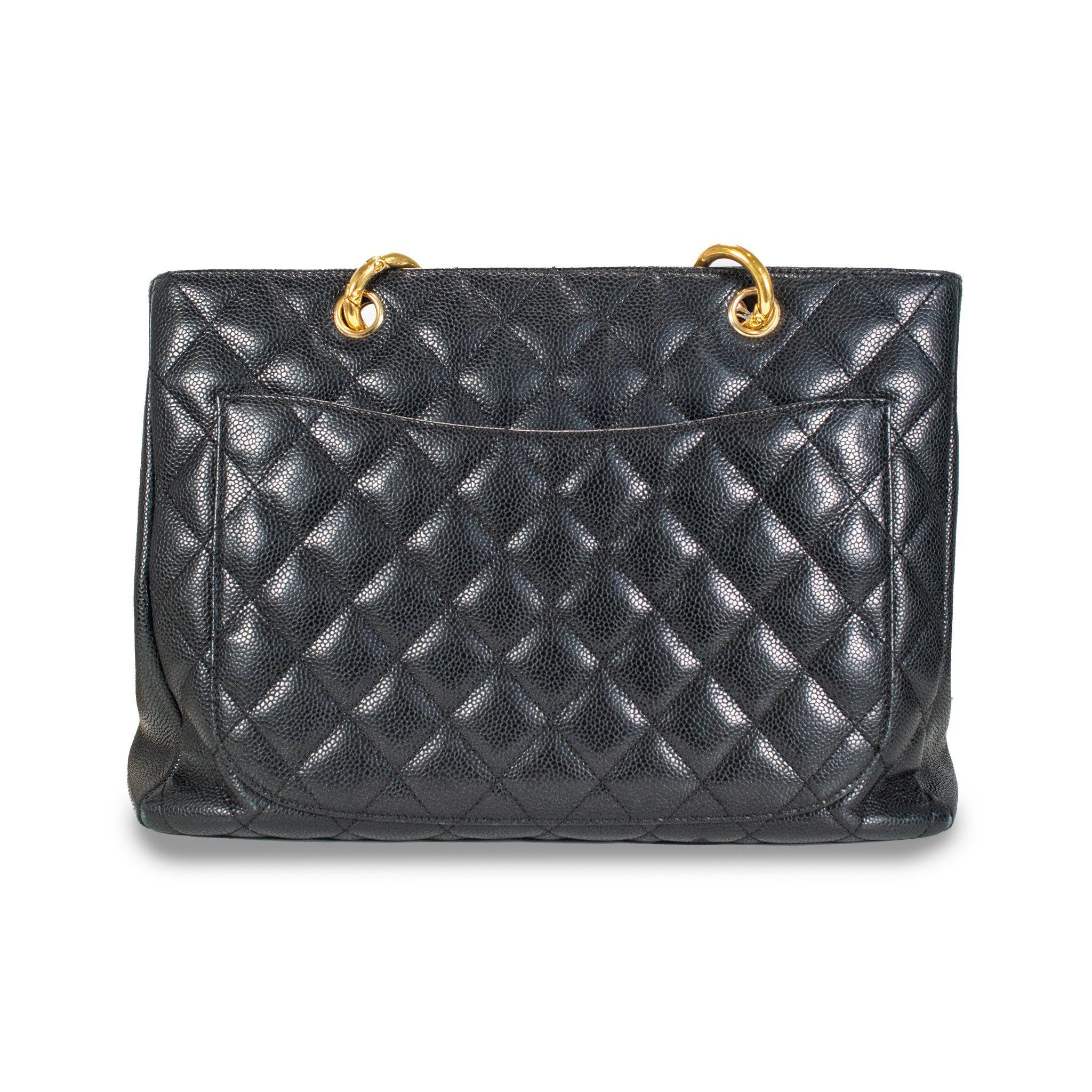 Chanel Grand Shopping GST Black Caviar Quilted Pattern Leather Tote Handbag