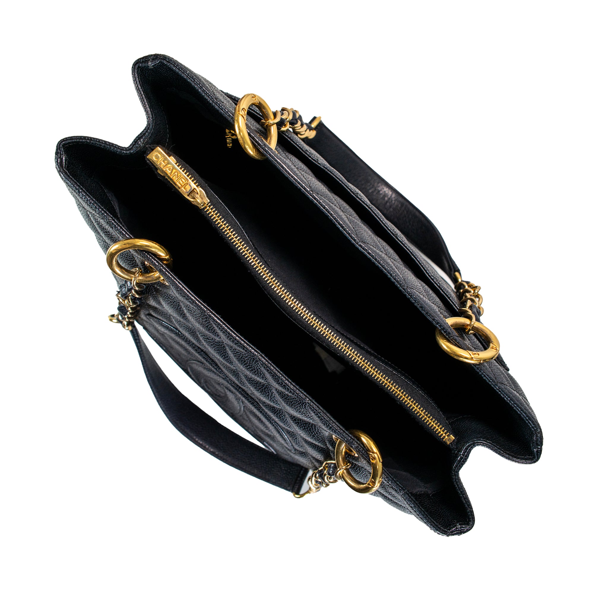 Chanel Grand Shopping GST Black Caviar Quilted Pattern Leather Tote Handbag