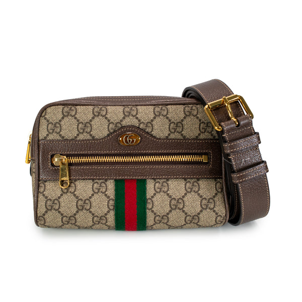 Gucci Small GG Supreme Brown Monogram Ophidia Belt Bag