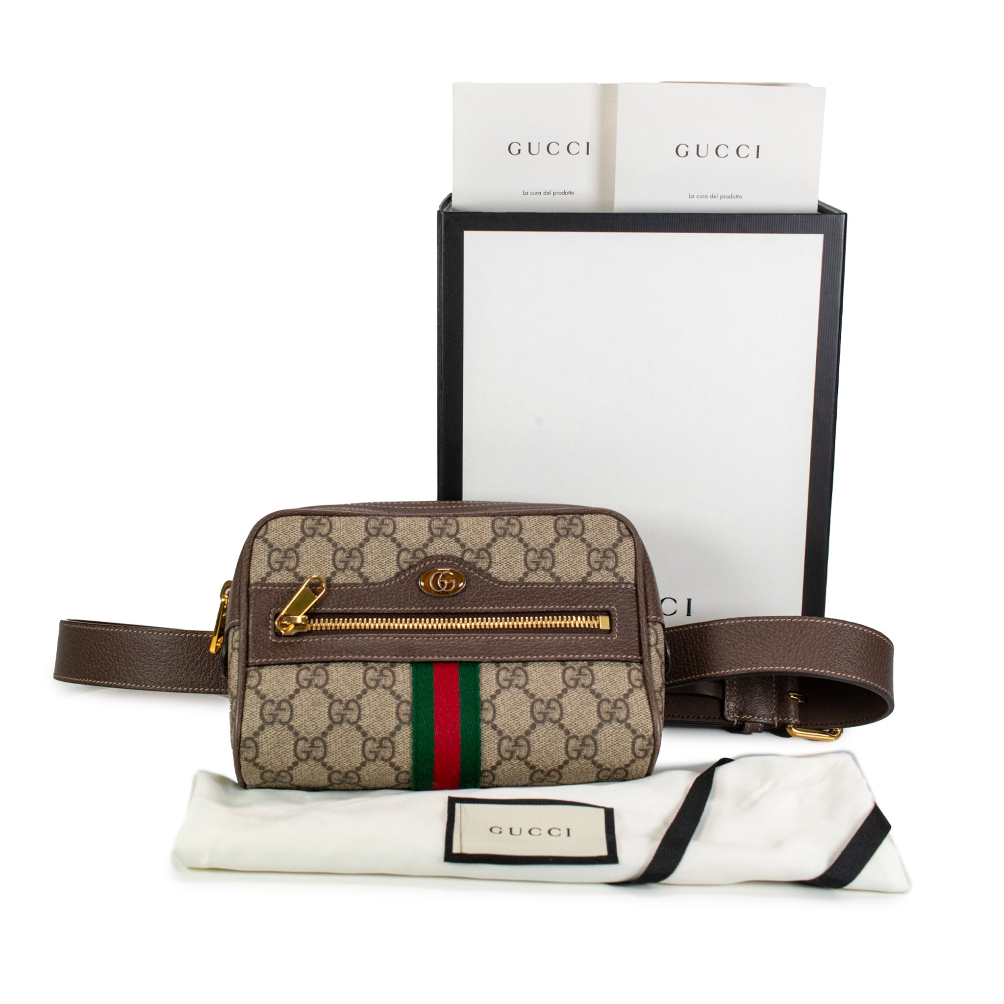 Gucci Small GG Supreme Brown Monogram Ophidia Belt Bag