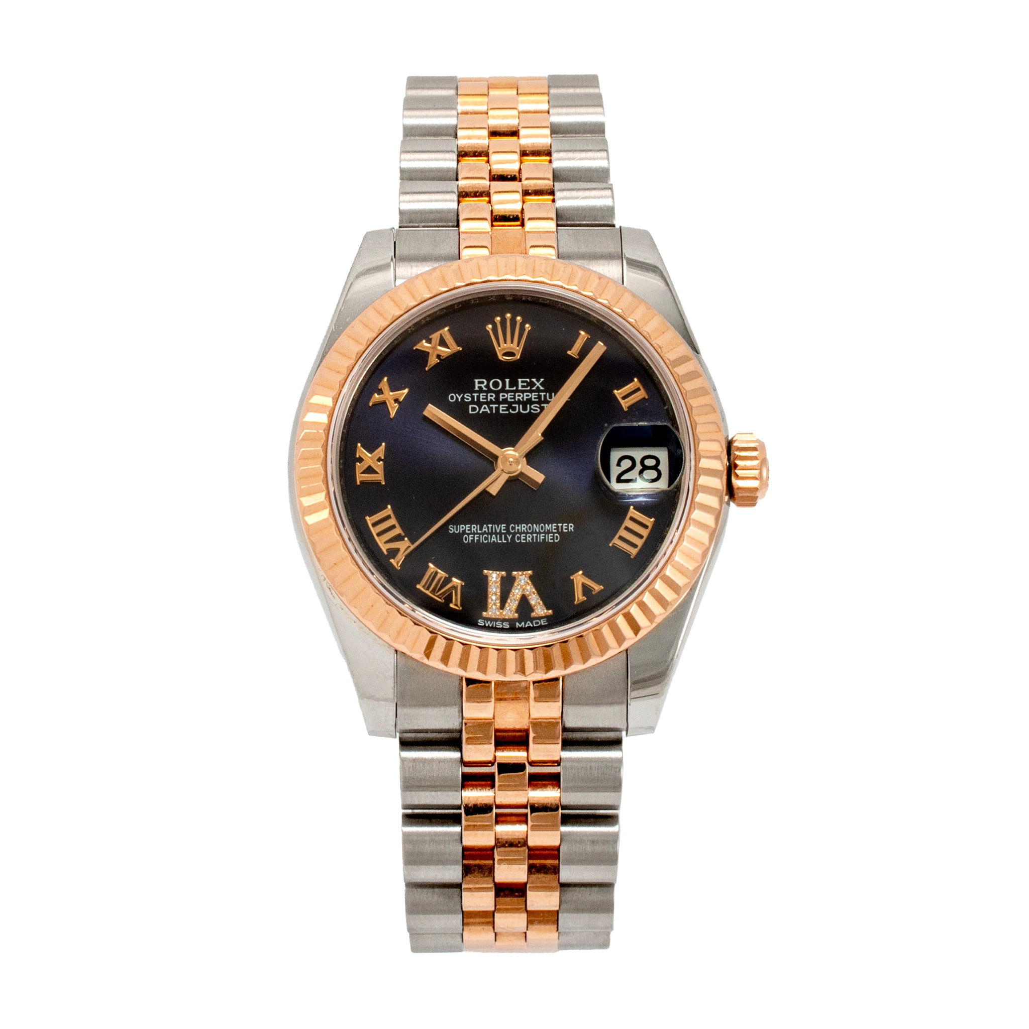 Rolex Datejust 31MM 178271 Purple Roman Pave Diamond Jubilee Gold Steel Watch