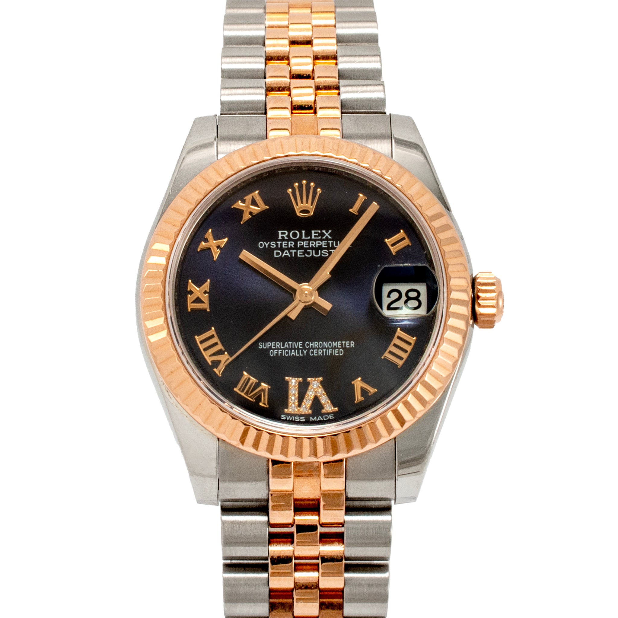 Rolex Datejust 31MM 178271 Purple Roman Pave Diamond Jubilee Gold Steel Watch