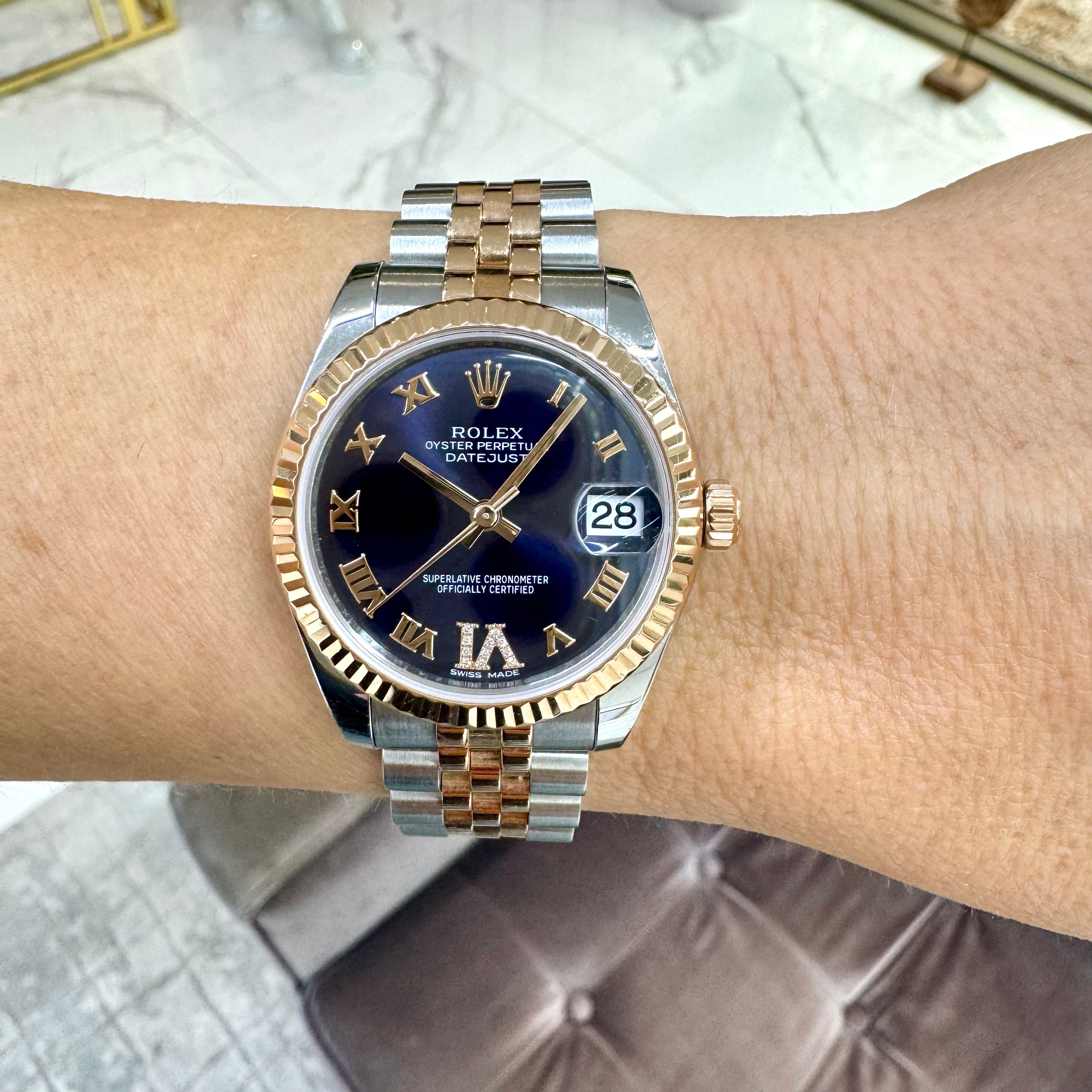 Rolex Datejust 31MM 178271 Purple Roman Pave Diamond Jubilee Gold Steel Watch