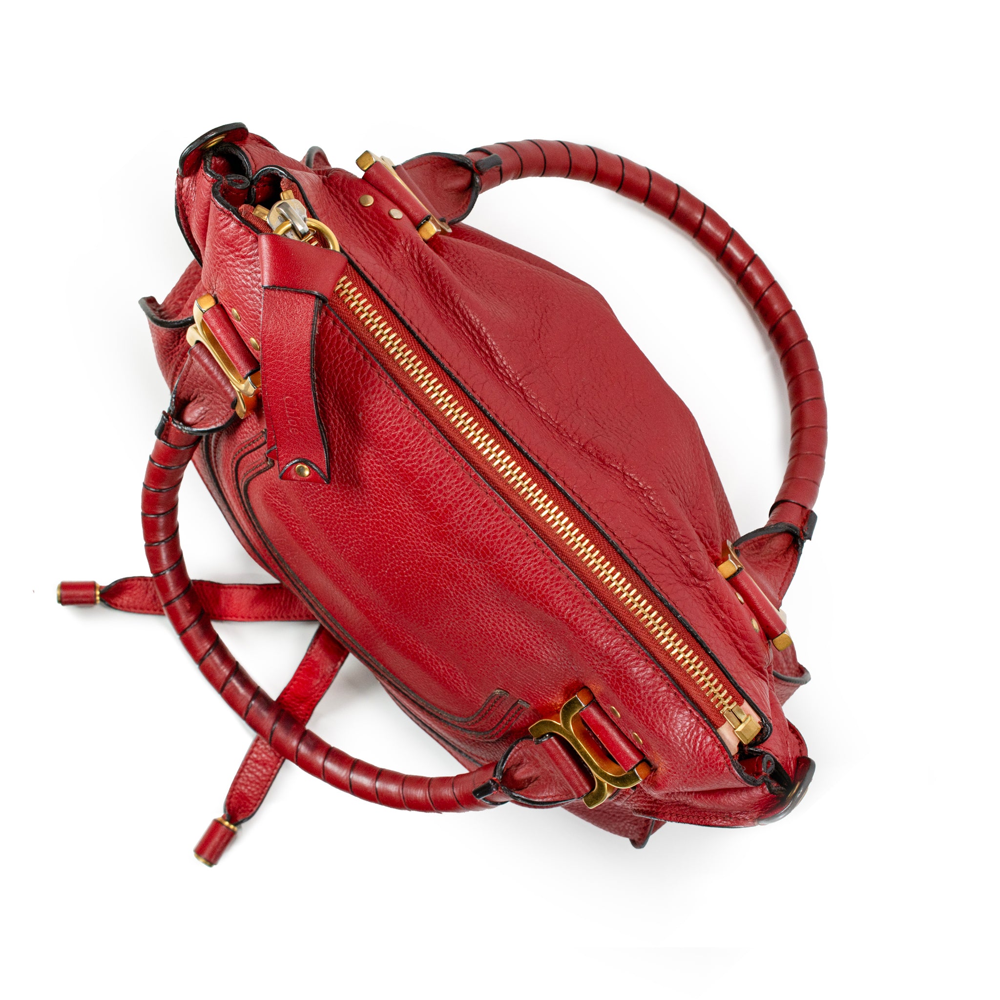 Chloé Marcie Red Pebbled Leather Gold Tone Hardware Satchel Top Handle