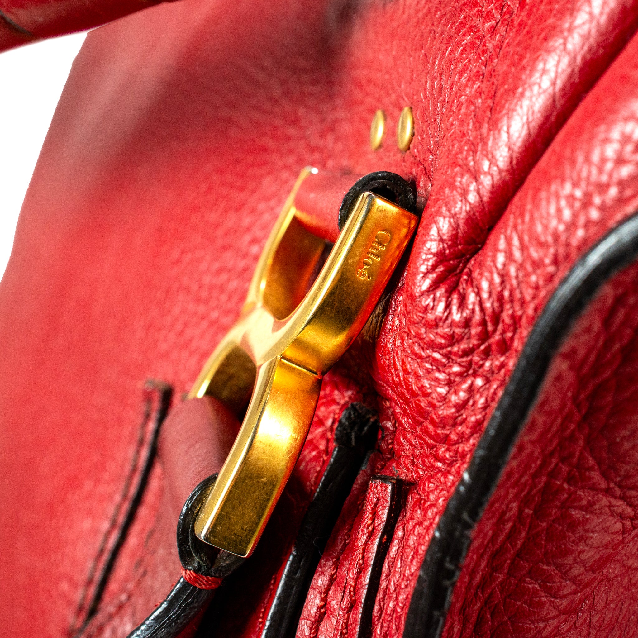 Chloé Marcie Red Pebbled Leather Gold Tone Hardware Satchel Top Handle Handbag