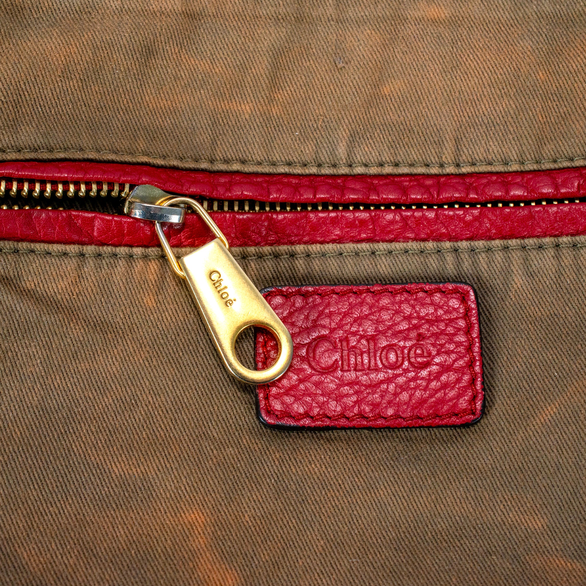 Chloé Marcie Red Pebbled Leather Gold Tone Hardware Satchel Top Handle Handbag