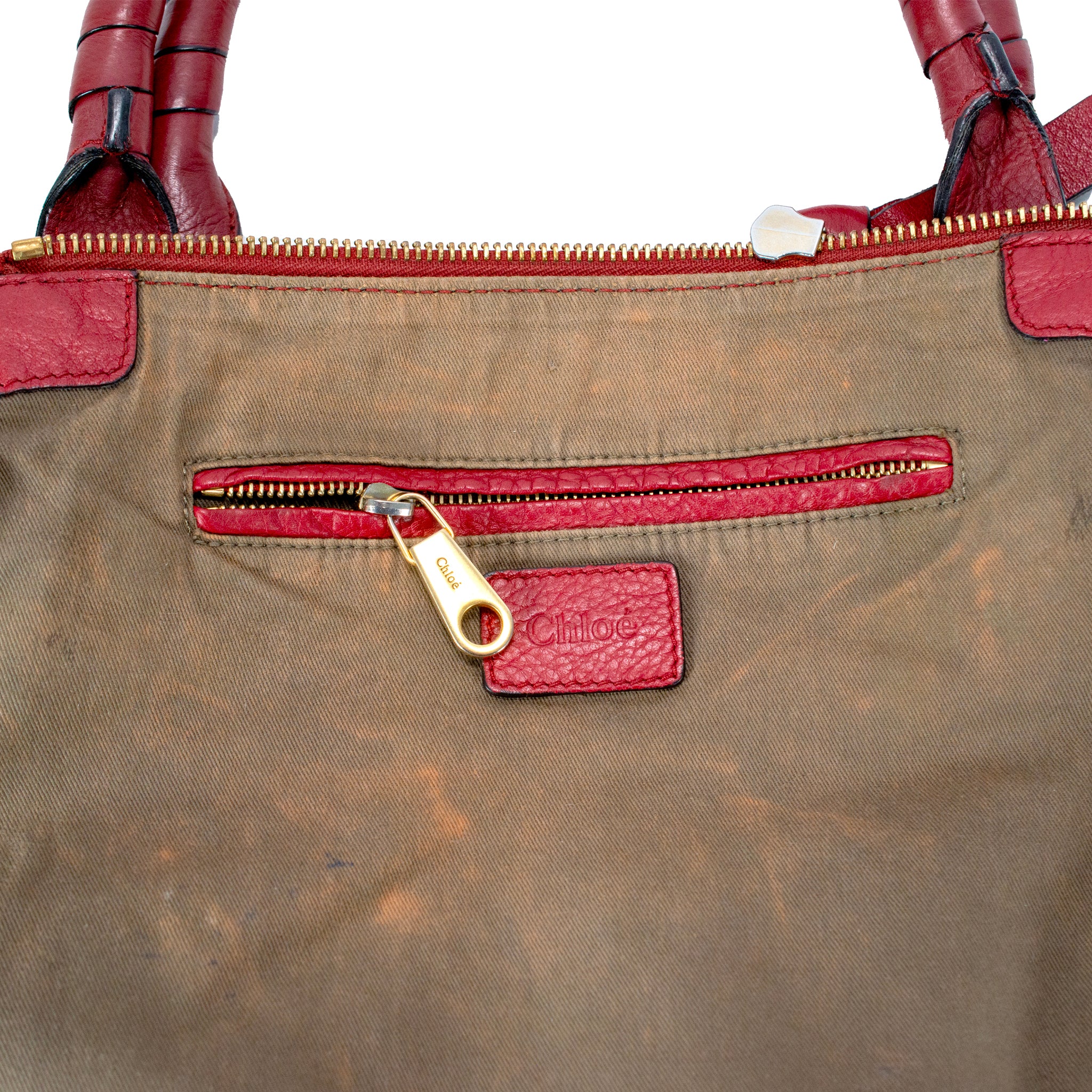 Chloé Marcie Red Pebbled Leather Gold Tone Hardware Satchel Top Handle Handbag