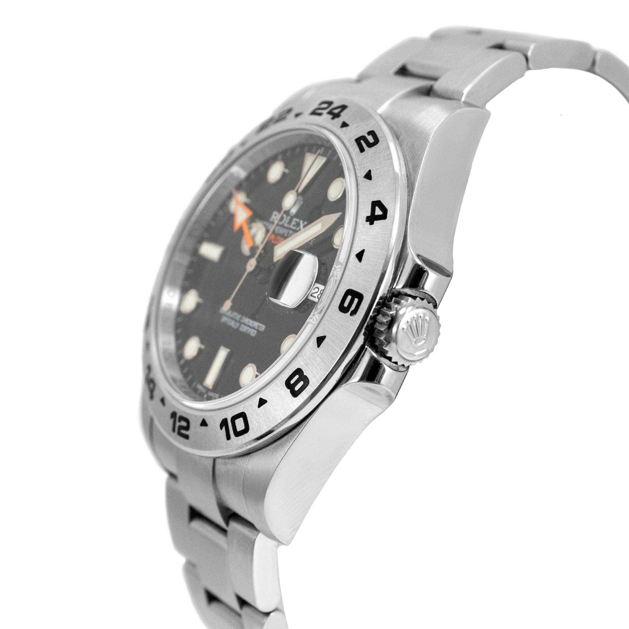 2015 Rolex Explorer II 42MM 216570 Orange Black Gmt Oyster Steel Travel Watch