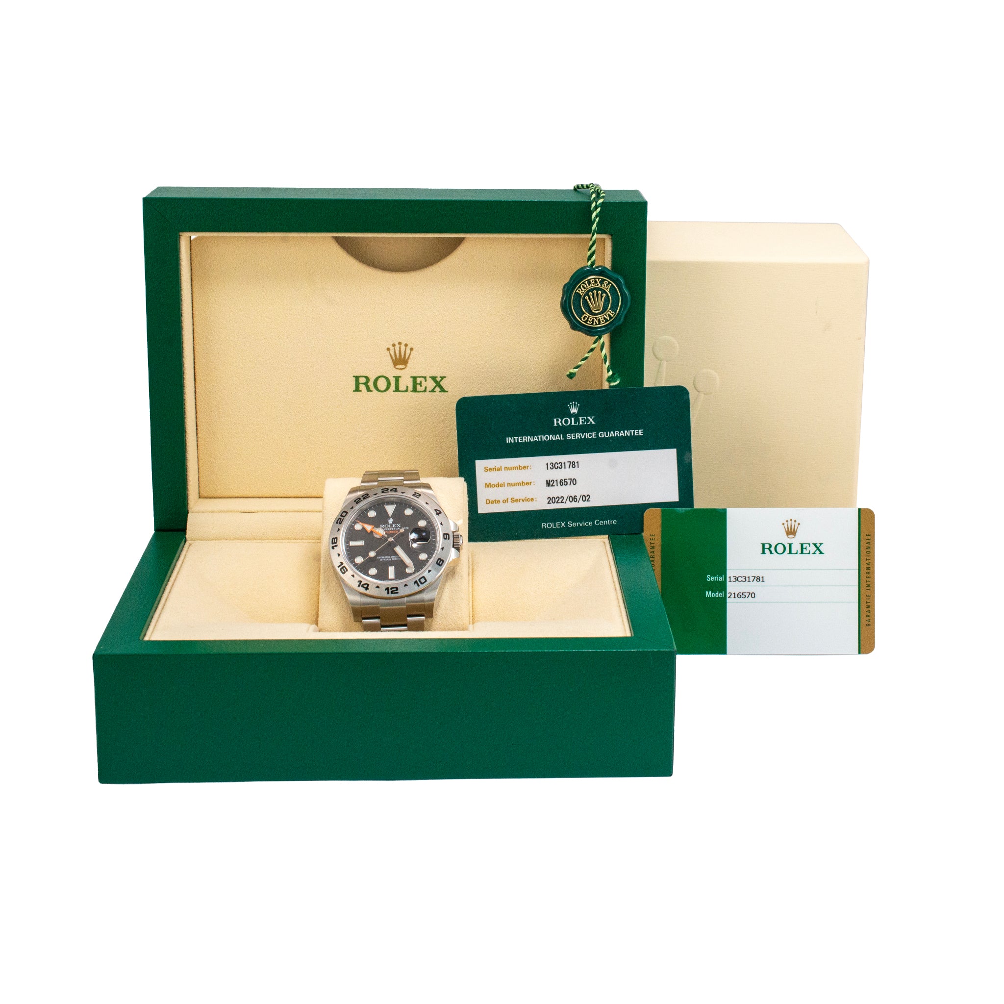 2015 Rolex Explorer II 42MM 216570 Orange Black Gmt Oyster Steel Travel Watch