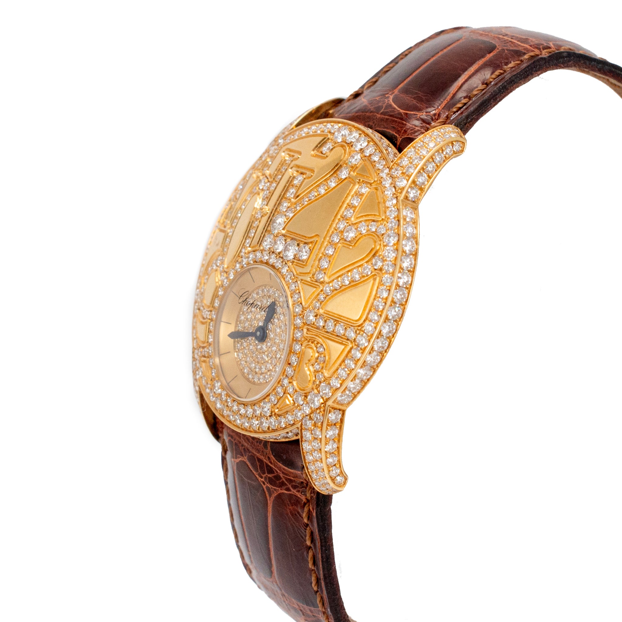 Chopard Boutique Model 35MM 4184 6.78ct Pave Diamond 18K Yellow Gold Brown Watch