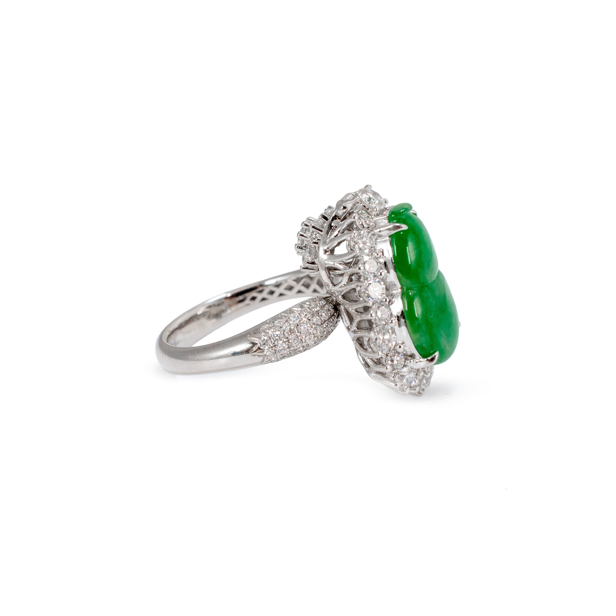 18K White Gold 3.35ct Dark Green Burmese Jadeite Jade Cocktail Ring Pendant