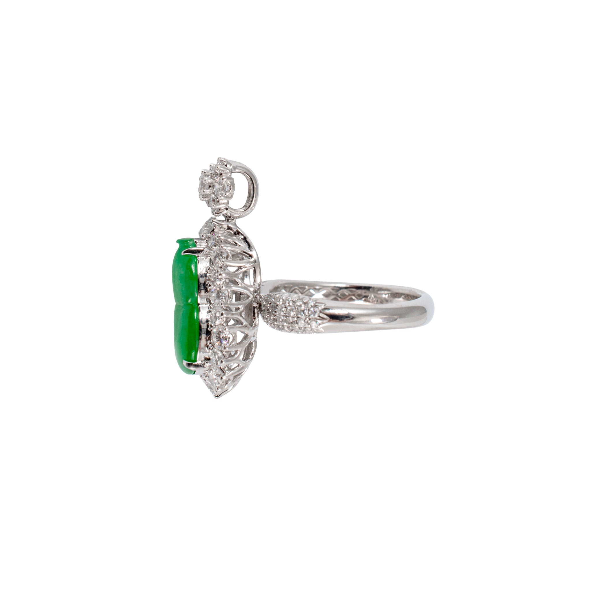 18K White Gold 3.35ct Dark Green Burmese Jadeite Jade Cocktail Ring Pendant