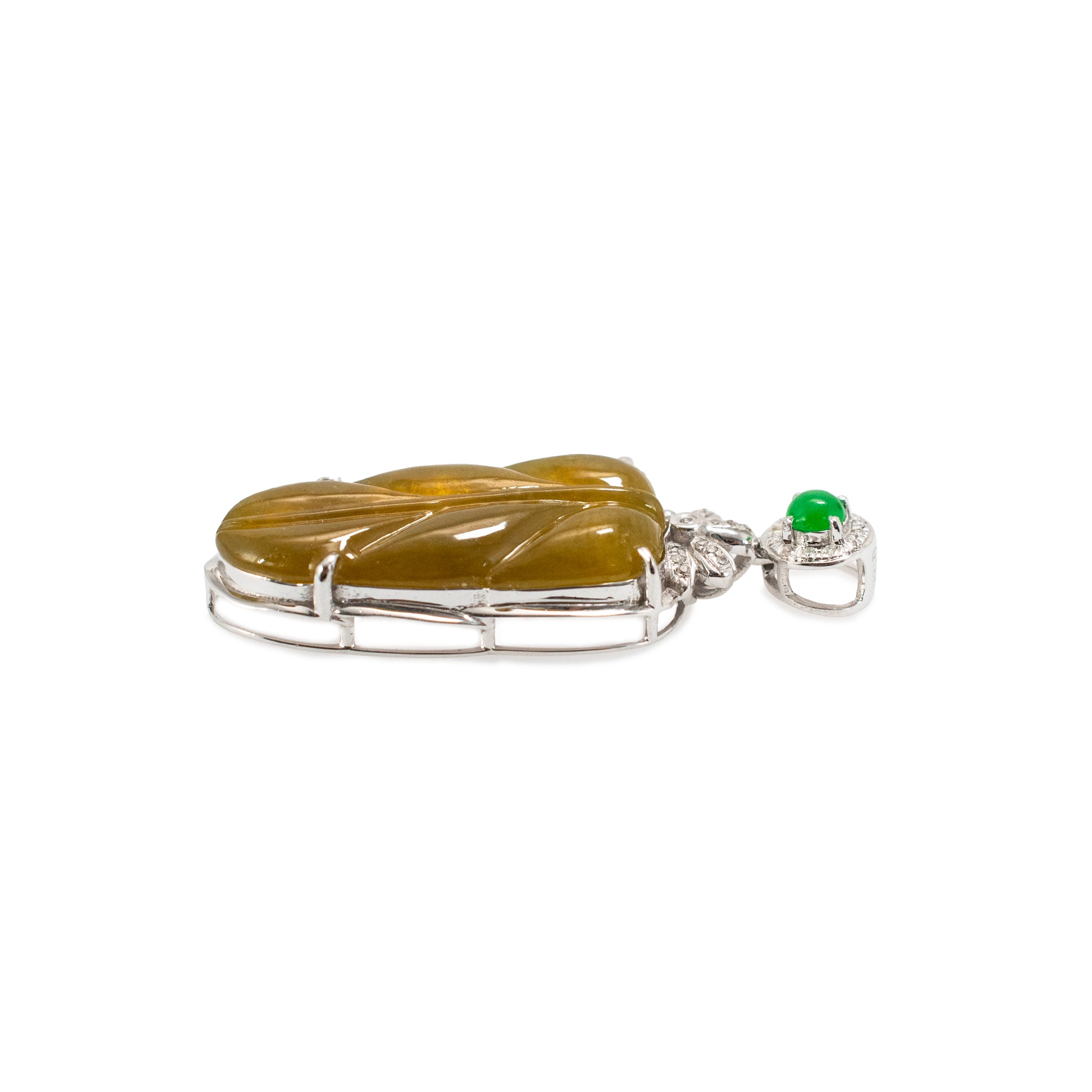 18K White Gold 6.95ct Green Leaf Jadeite Jade Diamond Double Drop Pendant