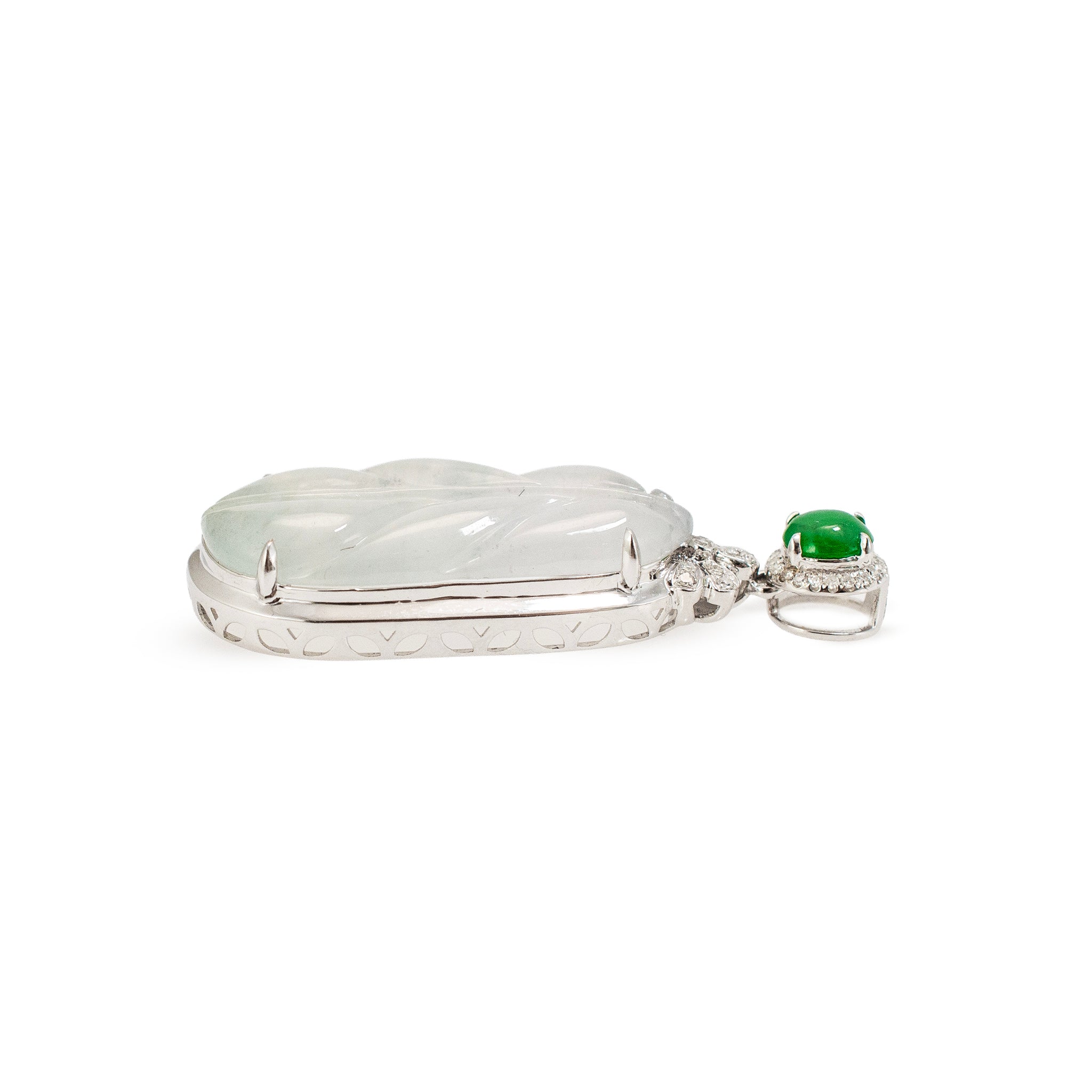 18K White Gold 8.15ct Blue Glutinous Jadeite Jade Diamond Double Drop Pendant
