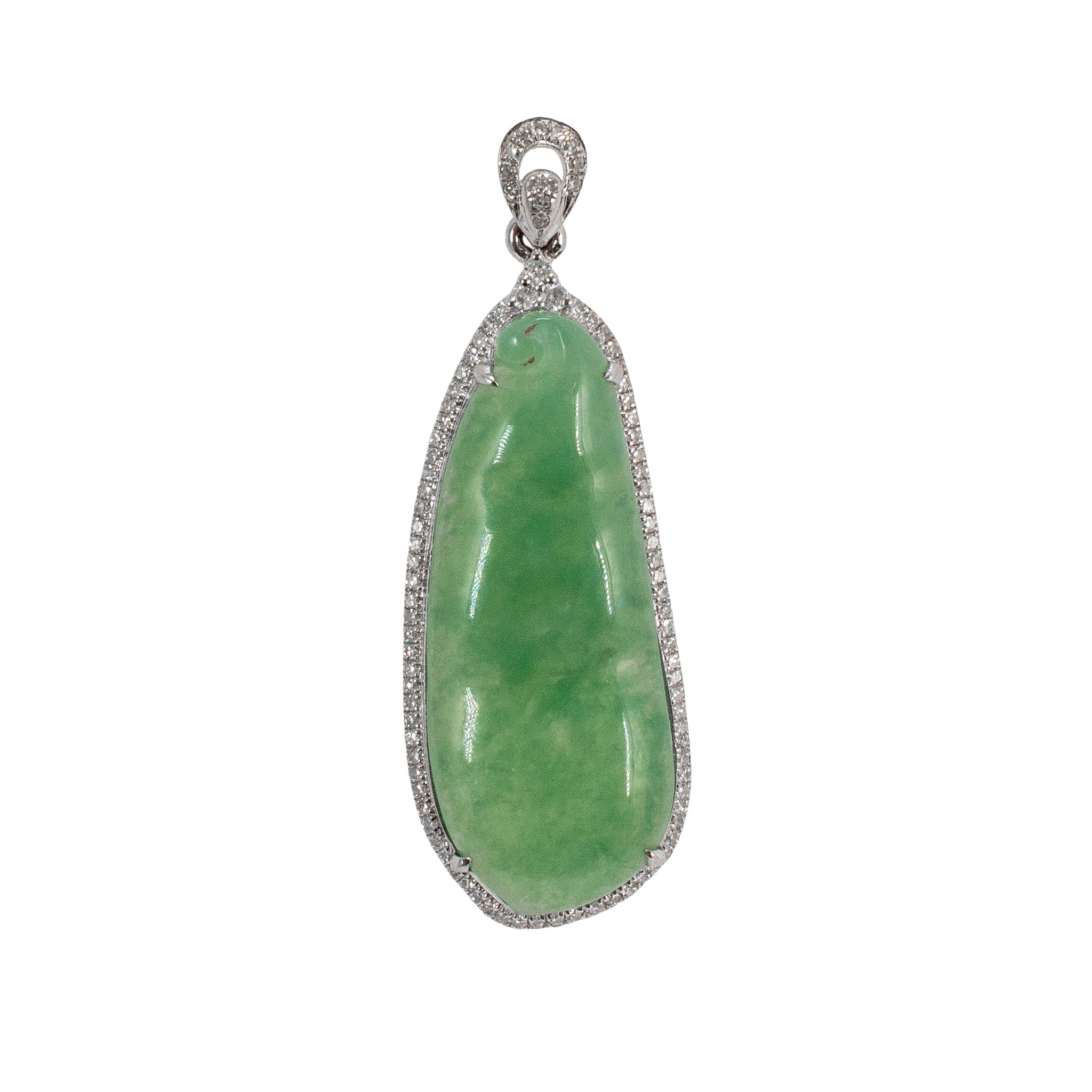 18K White Gold 8.35ct Green Myanmar Jadeite Jade Diamond Charm Pendant