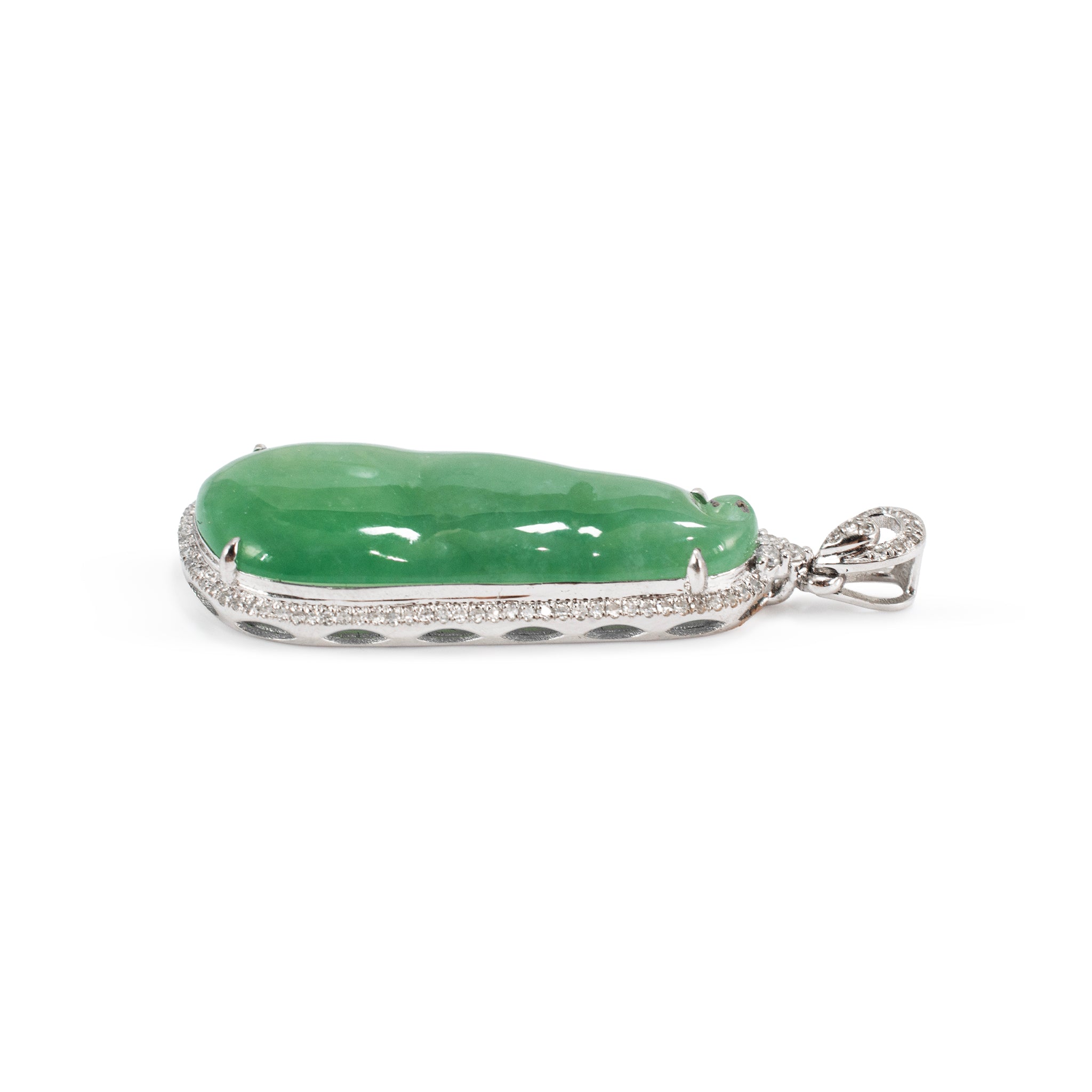 18K White Gold 8.35ct Green Myanmar Jadeite Jade Diamond Charm Pendant