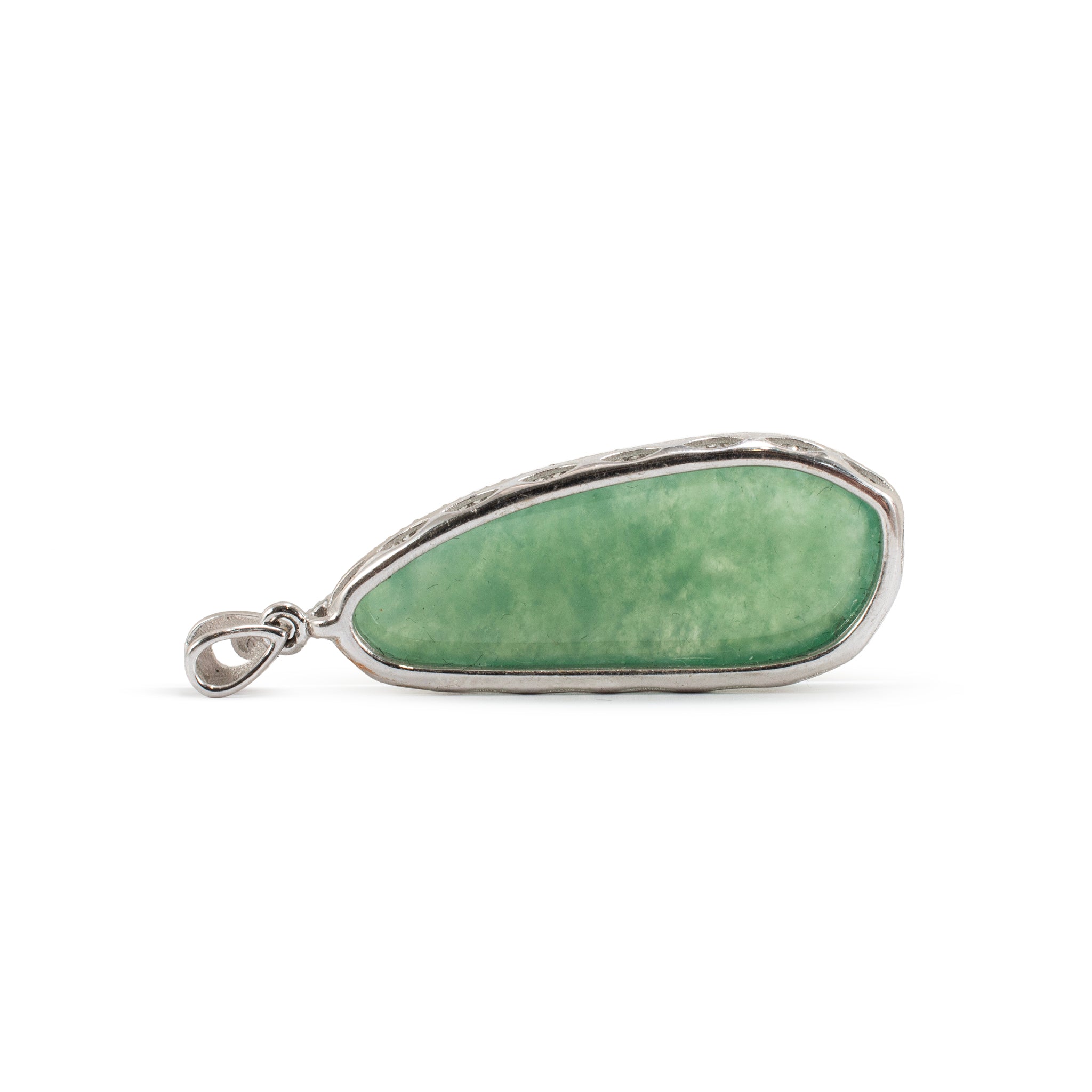 18K White Gold 8.35ct Green Myanmar Jadeite Jade Diamond Charm Pendant