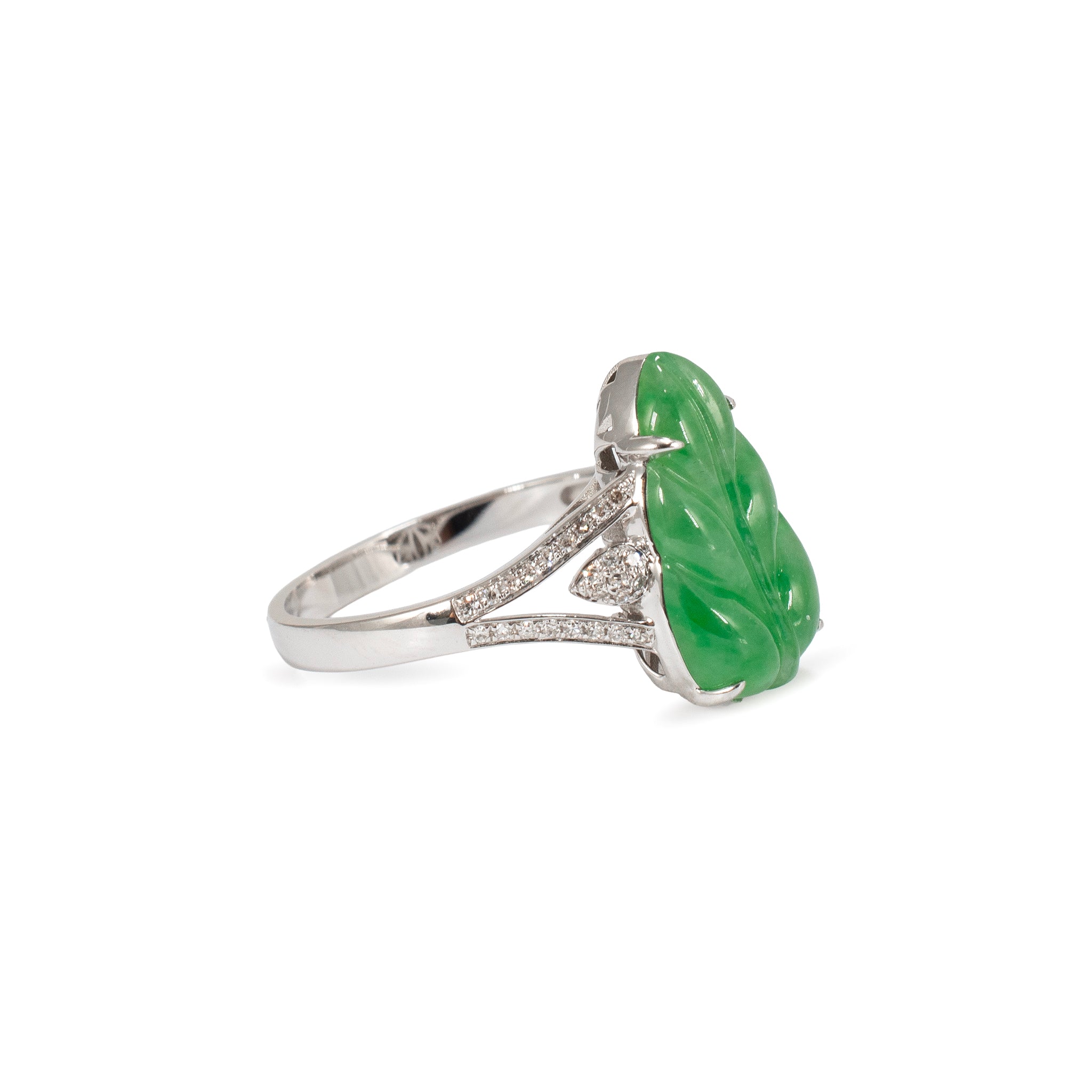 18K White Gold 2.70ct Delicate Green Icy Jadeite Jade Diamond Cocktail Ring