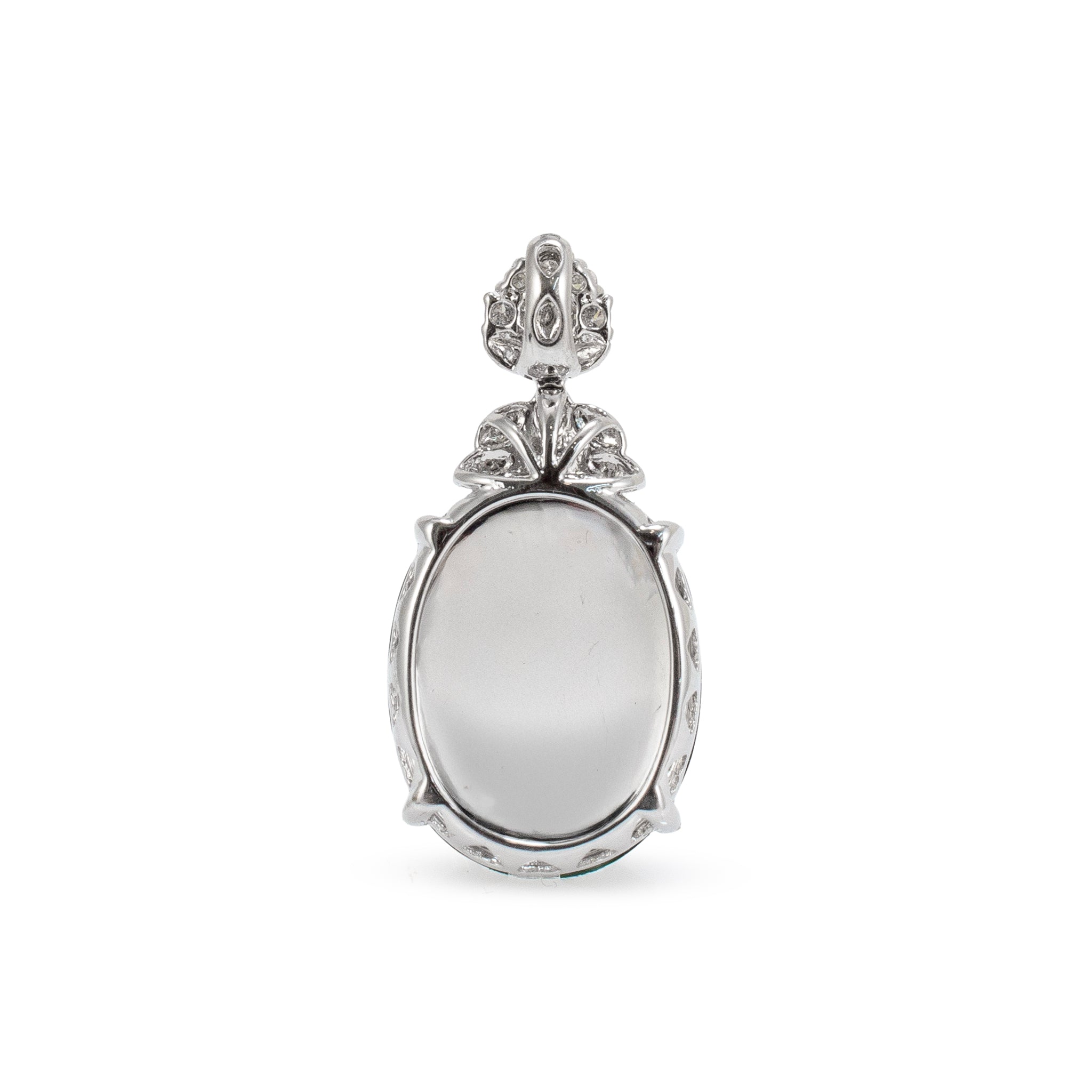 18K White Gold 6.50ct Egg Green Myanmar Jadeite Jade Diamond Charm Pendant