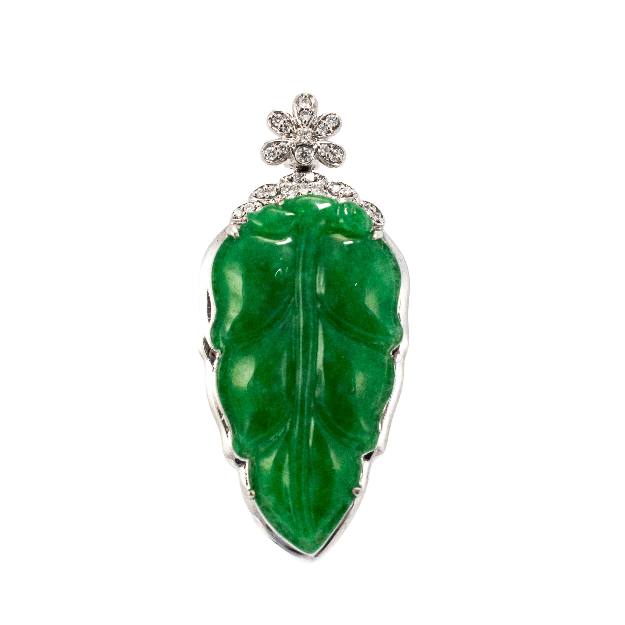 18K White Gold 9.80ct Green Burmese Jadeite Jade Diamond Charm Pendant