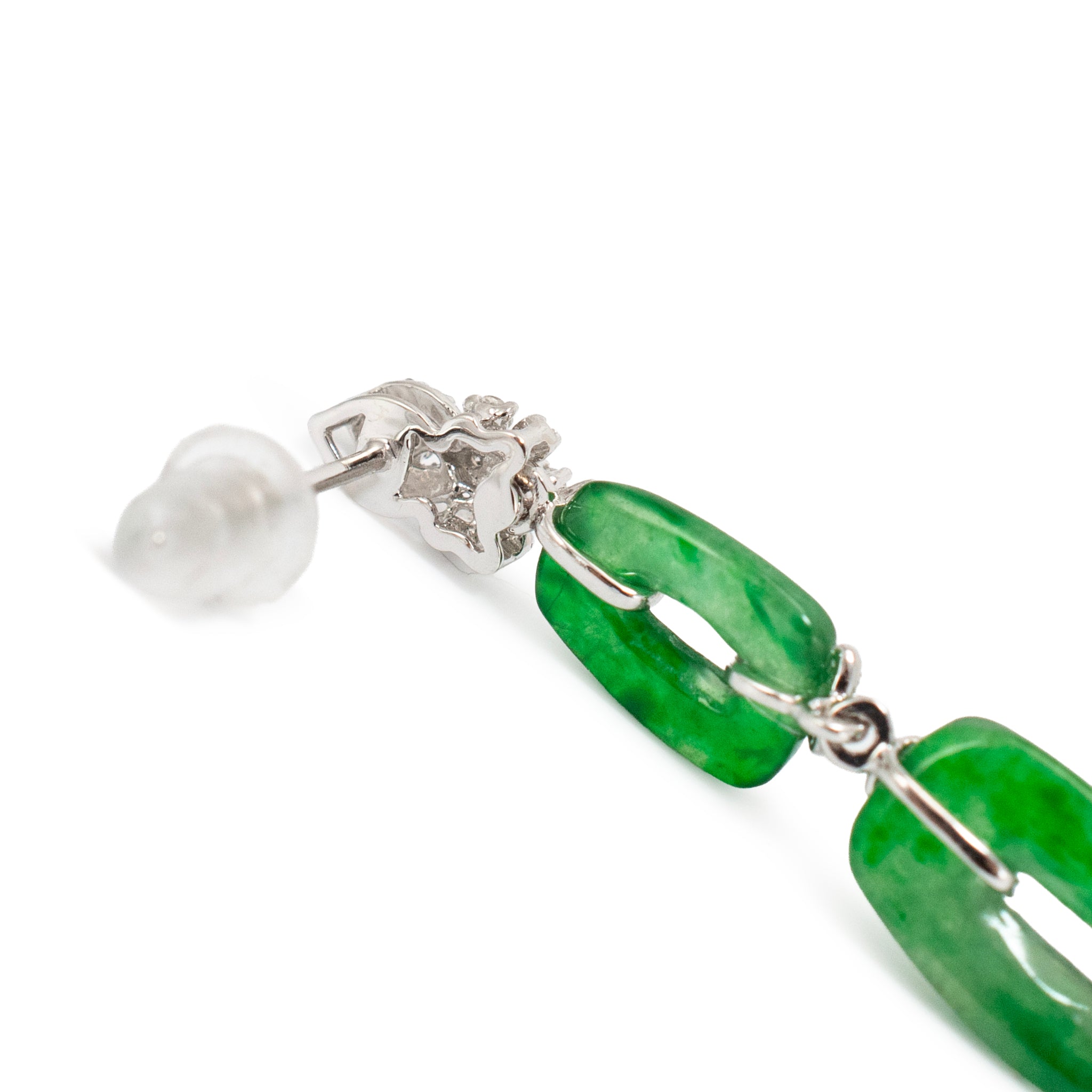 18K White Gold 2.50ct Green Myanmar Jadeite Jade Diamond Dangle Earrings