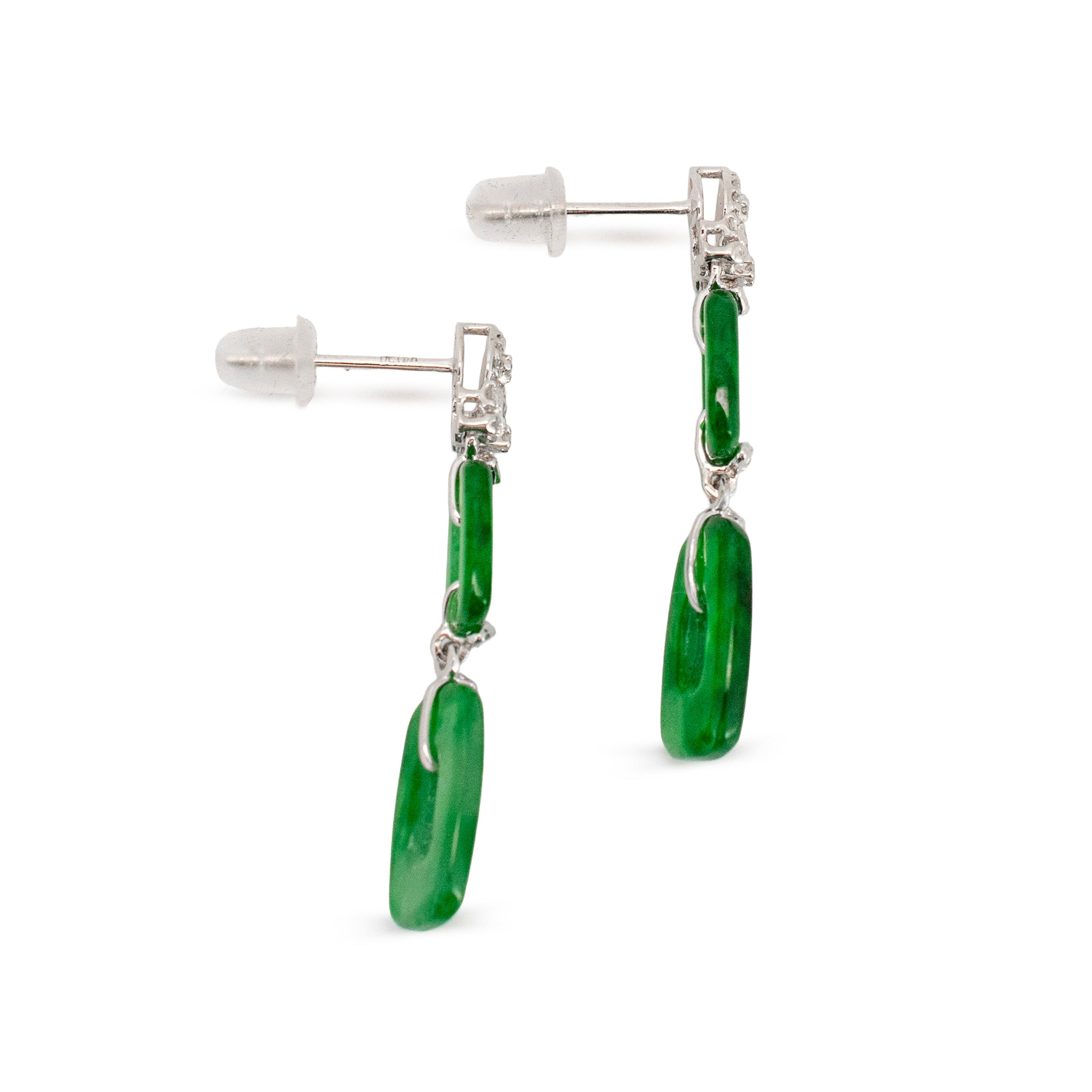 18K White Gold 2.50ct Green Myanmar Jadeite Jade Diamond Dangle Earrings