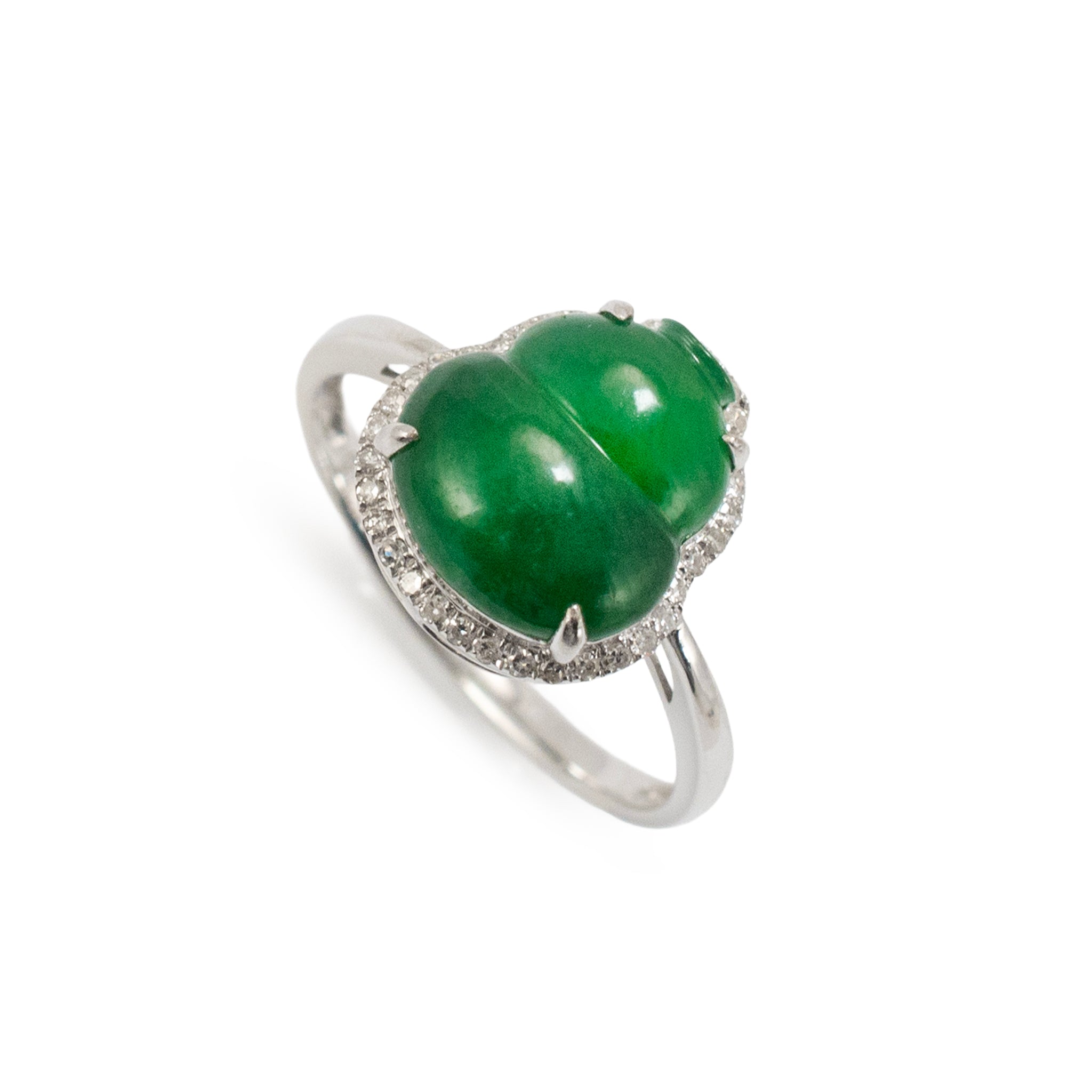 18K White Gold 3.00ct Green Burmese Jadeite Jade Diamond Cocktail Ring